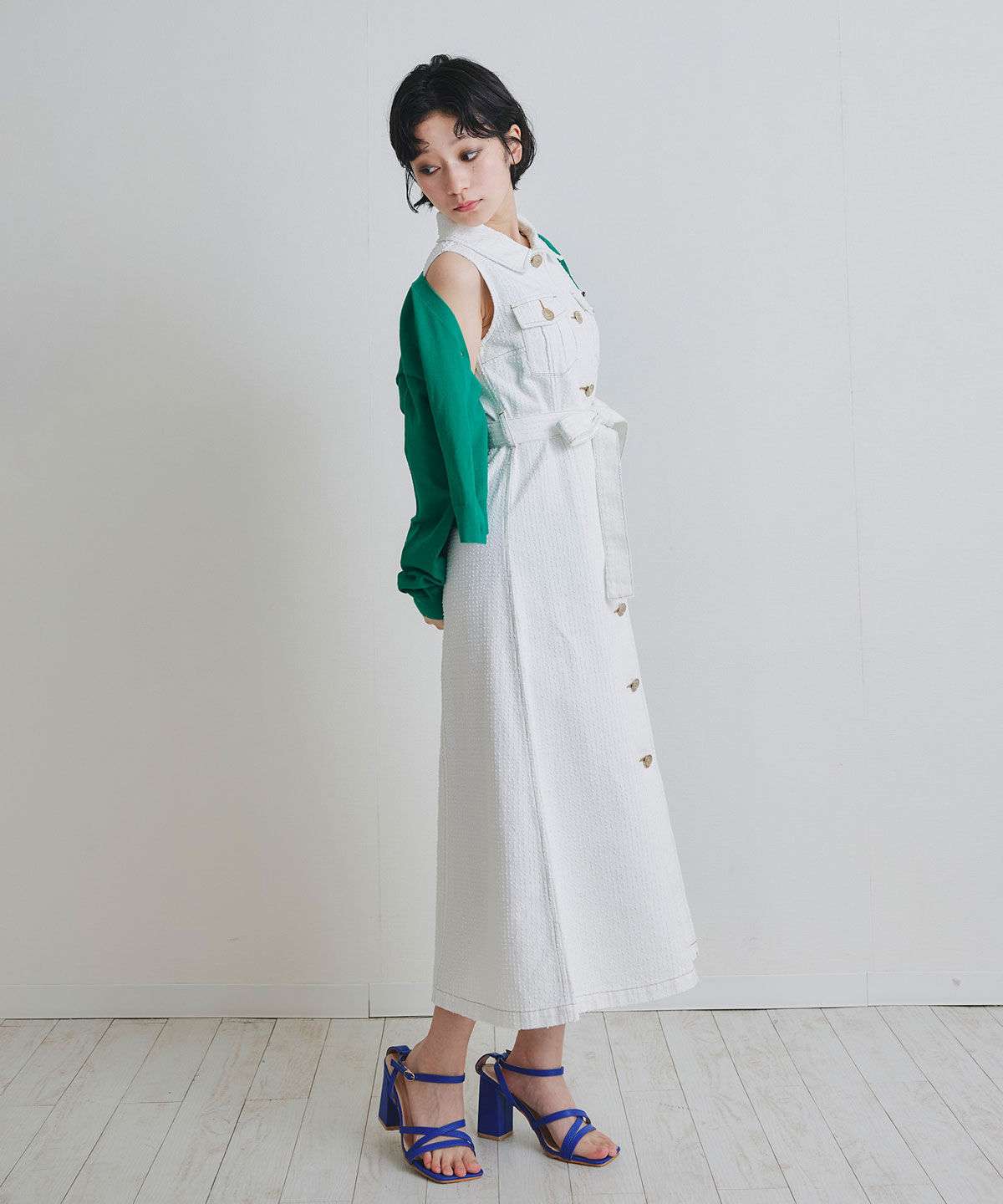 REDYAZEL「レーザーカットデニムロングシャツワンピース」|ワンピース|