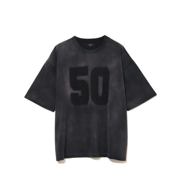 BEAMS「フェード ナンバリング Tシャツ【ワイドショートフィット】」|Tシャツ・カットソー|BLACK