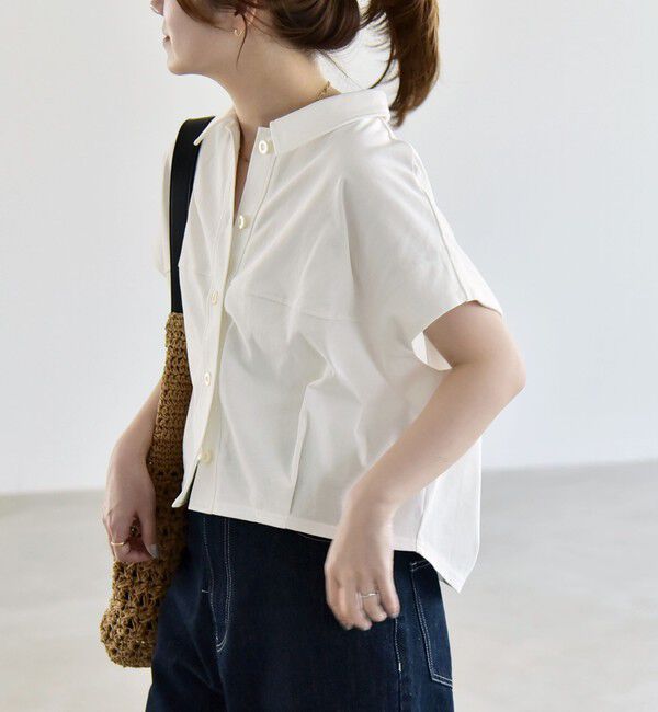 quaranciel「《予約》quaranciel:〈接触冷感/洗濯機可能〉天竺 フレンチスリーブ シャツ カットソー」|Tシャツ・カットソー|