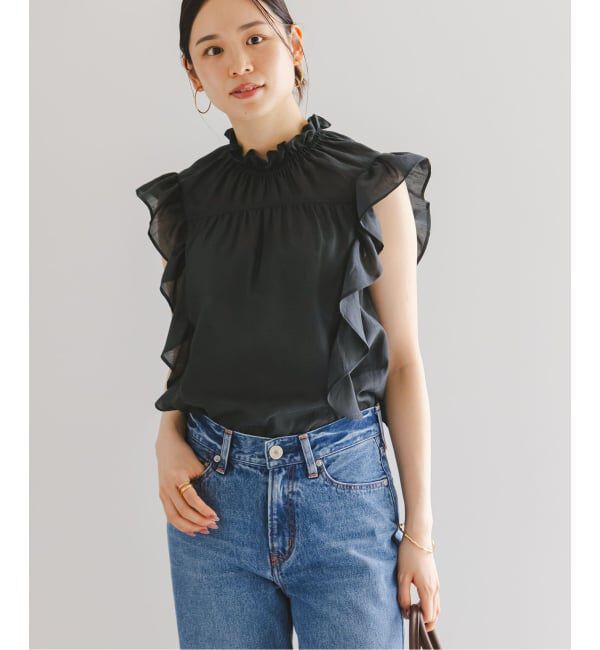 NOBLE「《WEB&一部店舗限定・追加》【洗える】シャーリングフリルノースリブラウス」|シャツ・ブラウス|
