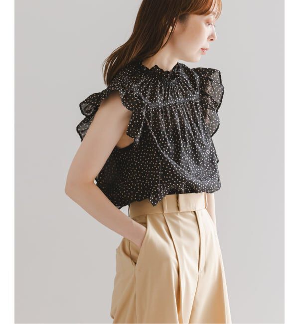 NOBLE「《WEB&一部店舗限定・追加》【洗える】シャーリングフリルノースリブラウス」|シャツ・ブラウス|