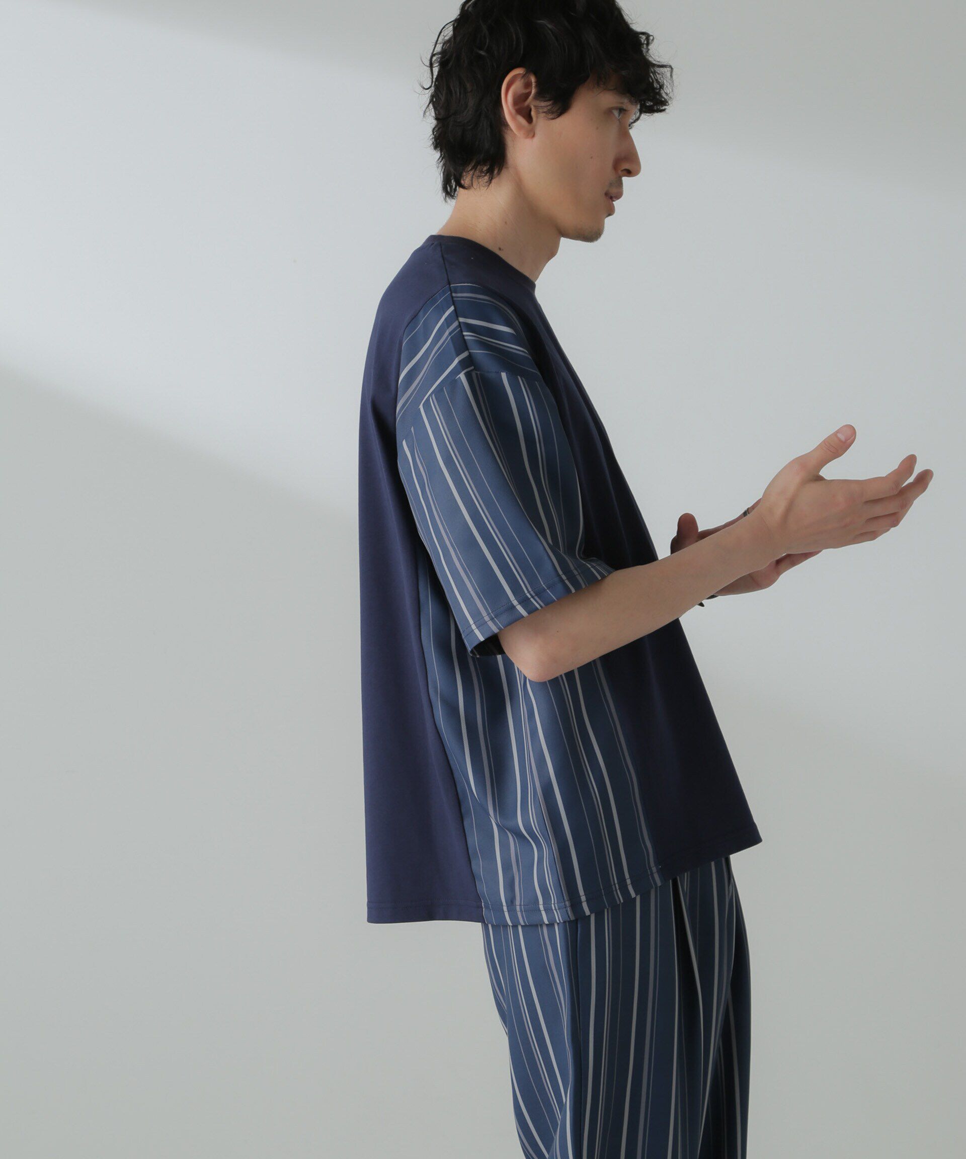 nano･universe「切り替えパターンTシャツ 半袖(セットアップ可）」|Tシャツ・カットソー|