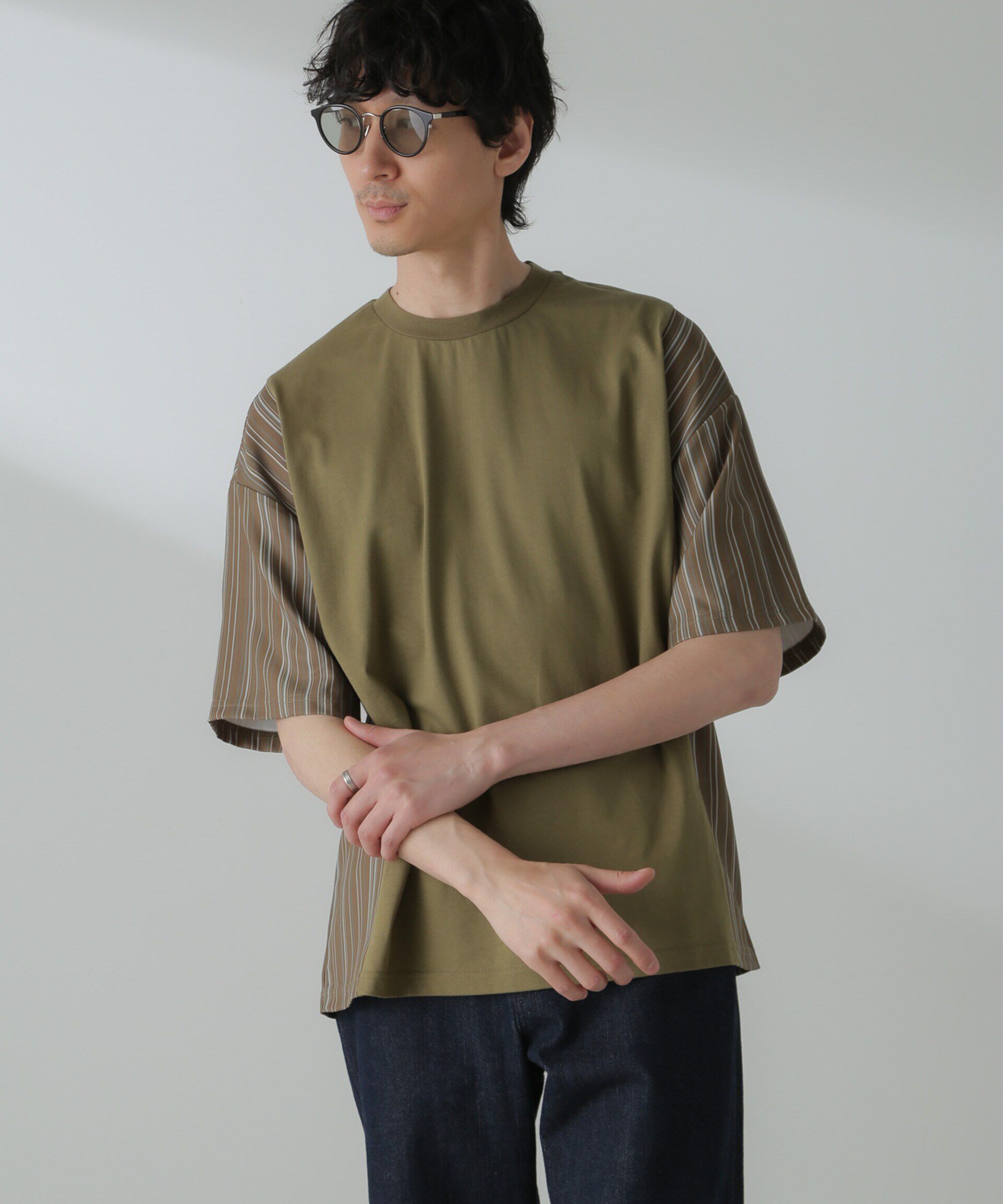 nano･universe「切り替えパターンTシャツ 半袖(セットアップ可）」|Tシャツ・カットソー|