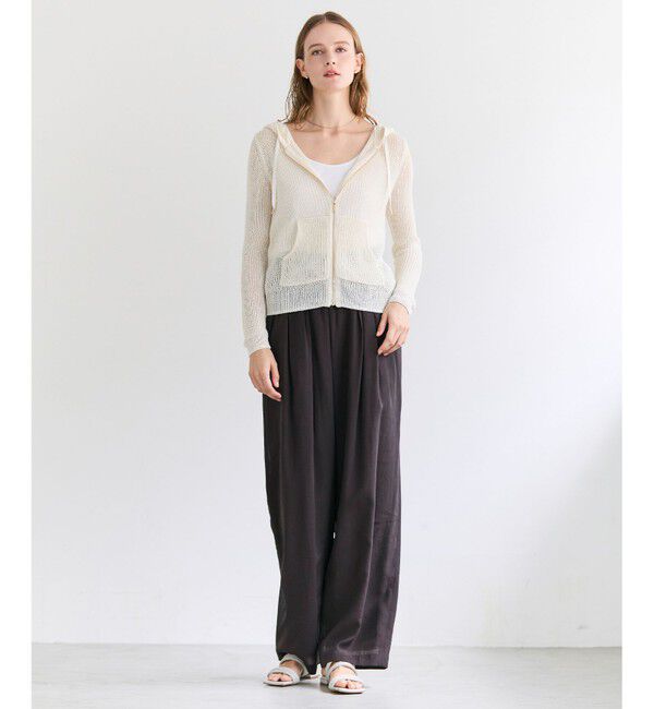 BEIGE,「【ロングセラー・新色追加】OPTICAL / ペーパーヤーンフーディージップニット」|パーカー|