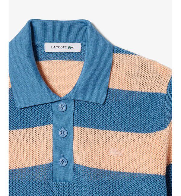 LACOSTE「ファットボーダーメッシュニットポロシャツ」|ニット・セーター|