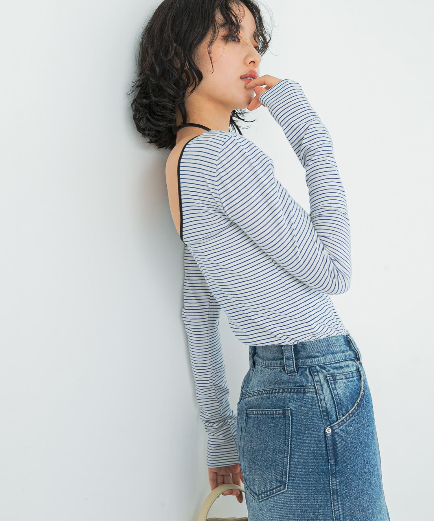 URBAN RESEARCH ROSSO「GREEN BUTTER　Two-way Stripe Patch T-shirts」|Tシャツ・カットソー|ブルー