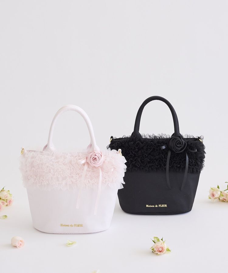 Maison de FLEUR「【2Way】チュールフリルローズ2Wayバッグ」|トートバッグ|