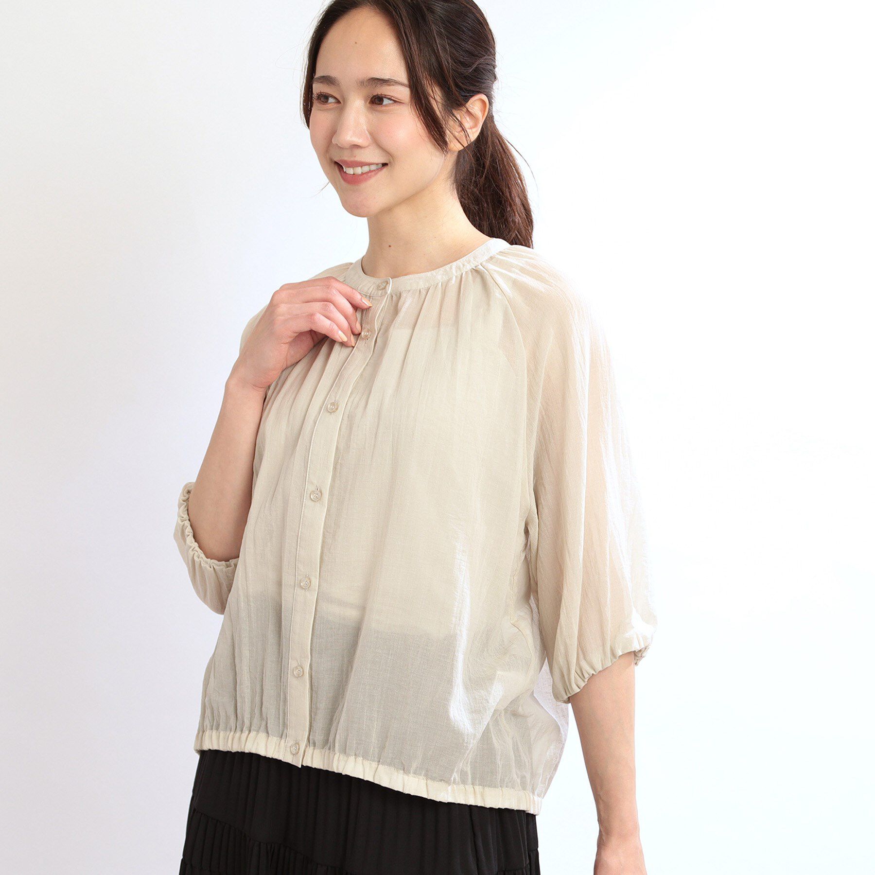 Reflect「【夏SALE／E‐QUALITY／手洗い可／羽織にも◎】シアーブラウス」|シャツ・ブラウス|グレージュ(050)