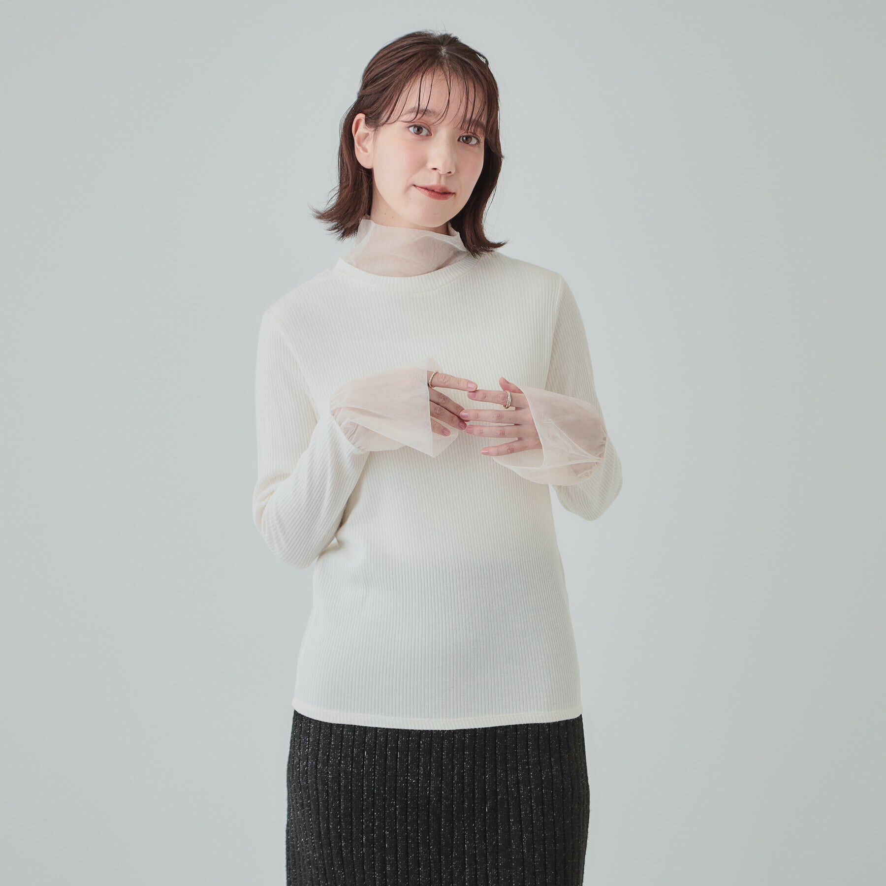 SHOO･LA･RUE「【S-LL】チュール切替リブインナートップス」|Tシャツ・カットソー|