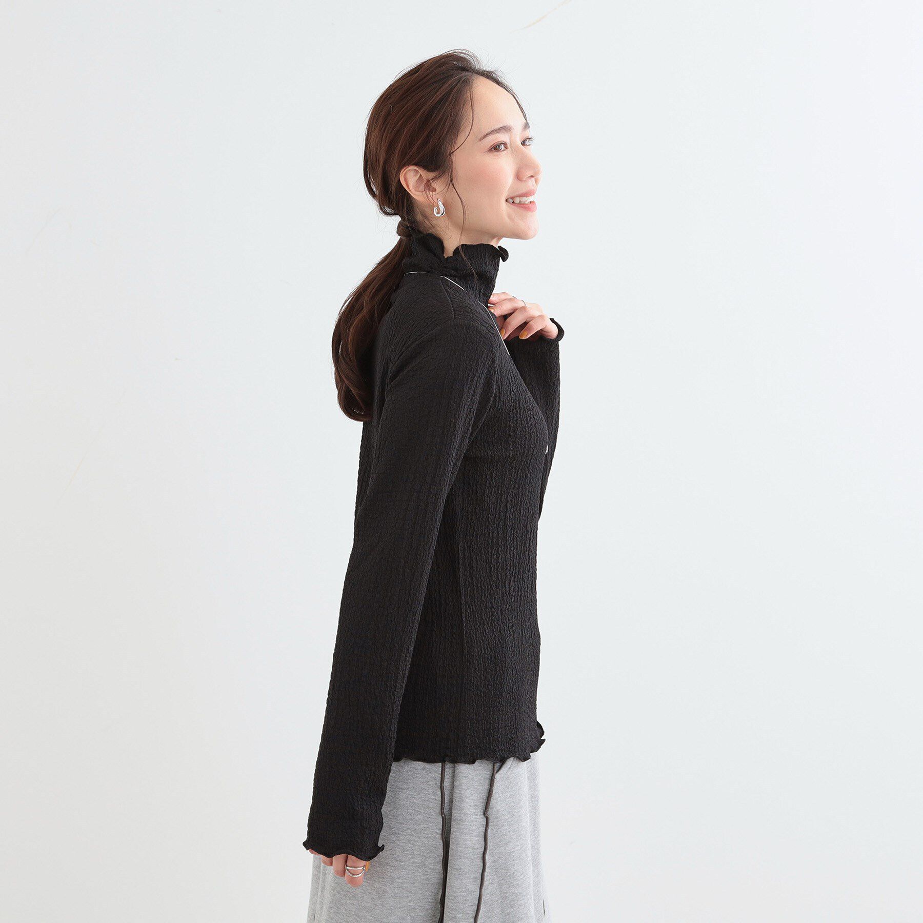 SHOO･LA･RUE「【洗える/S-LL】レイヤードスタイルに ふくれシャーリングネックインナー」|Tシャツ・カットソー|