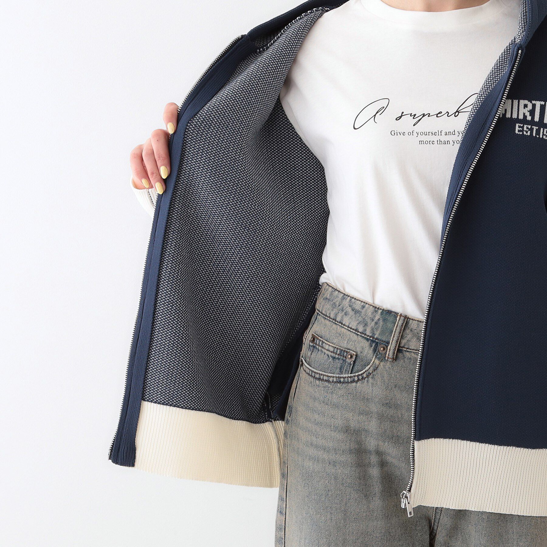 SHOO･LA･RUE「ラインで魅せる スポンディッシュニットZIPパーカ」|カーディガン|