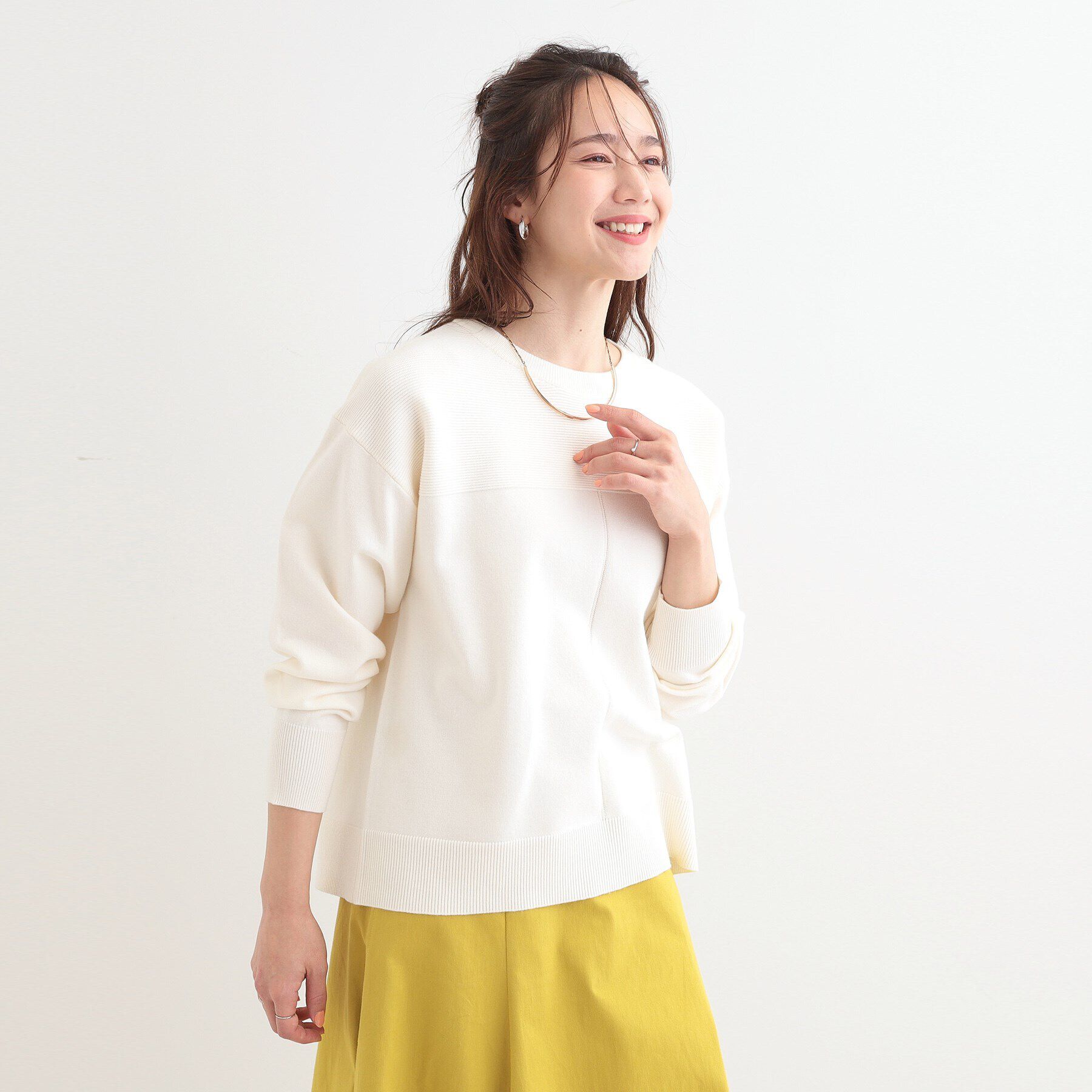 SHOO･LA･RUE「【S-LL/洗える】顔回りすっきりガーター編み切り替えニット」|ニット・セーター|