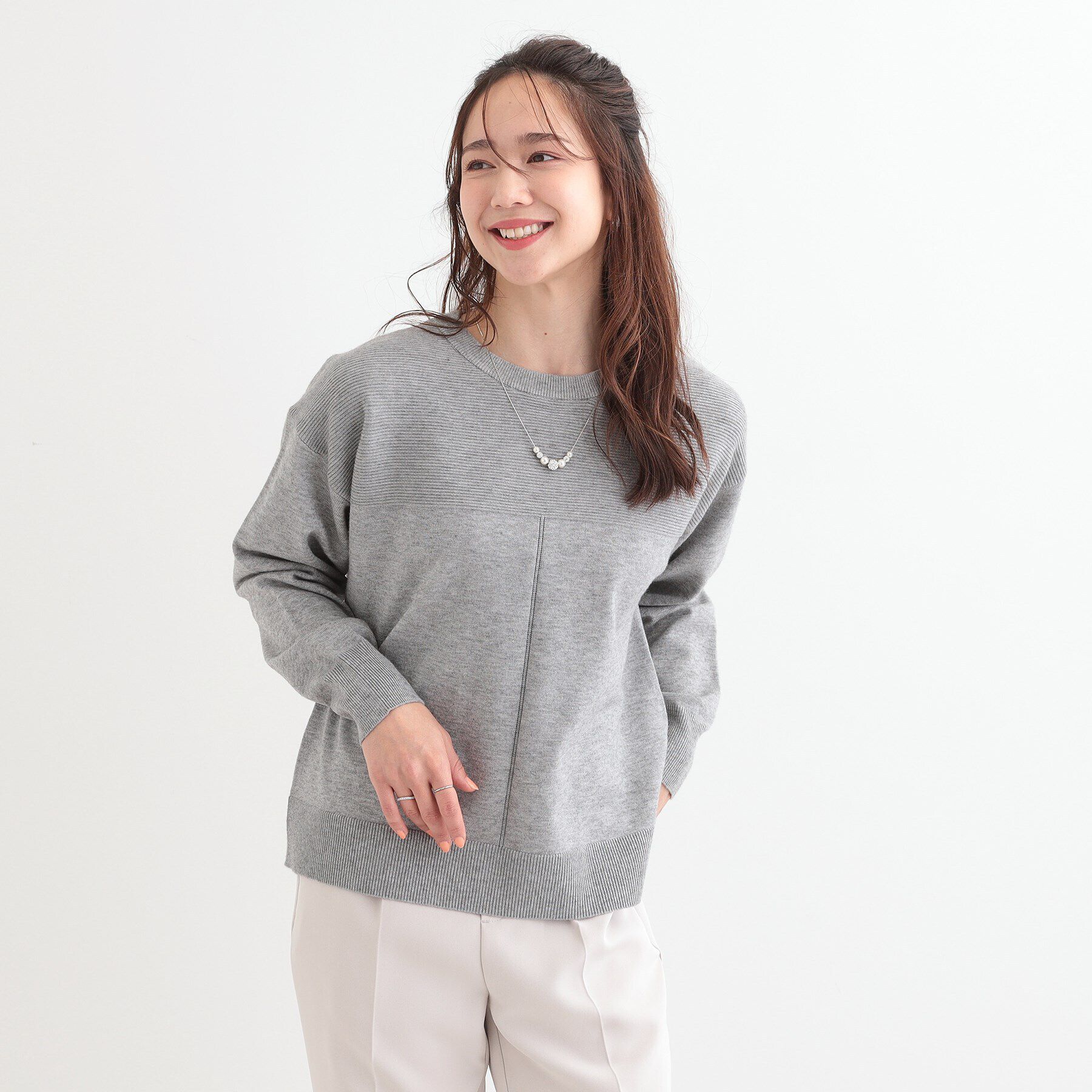 SHOO･LA･RUE「【S-LL/洗える】顔回りすっきりガーター編み切り替えニット」|ニット・セーター|