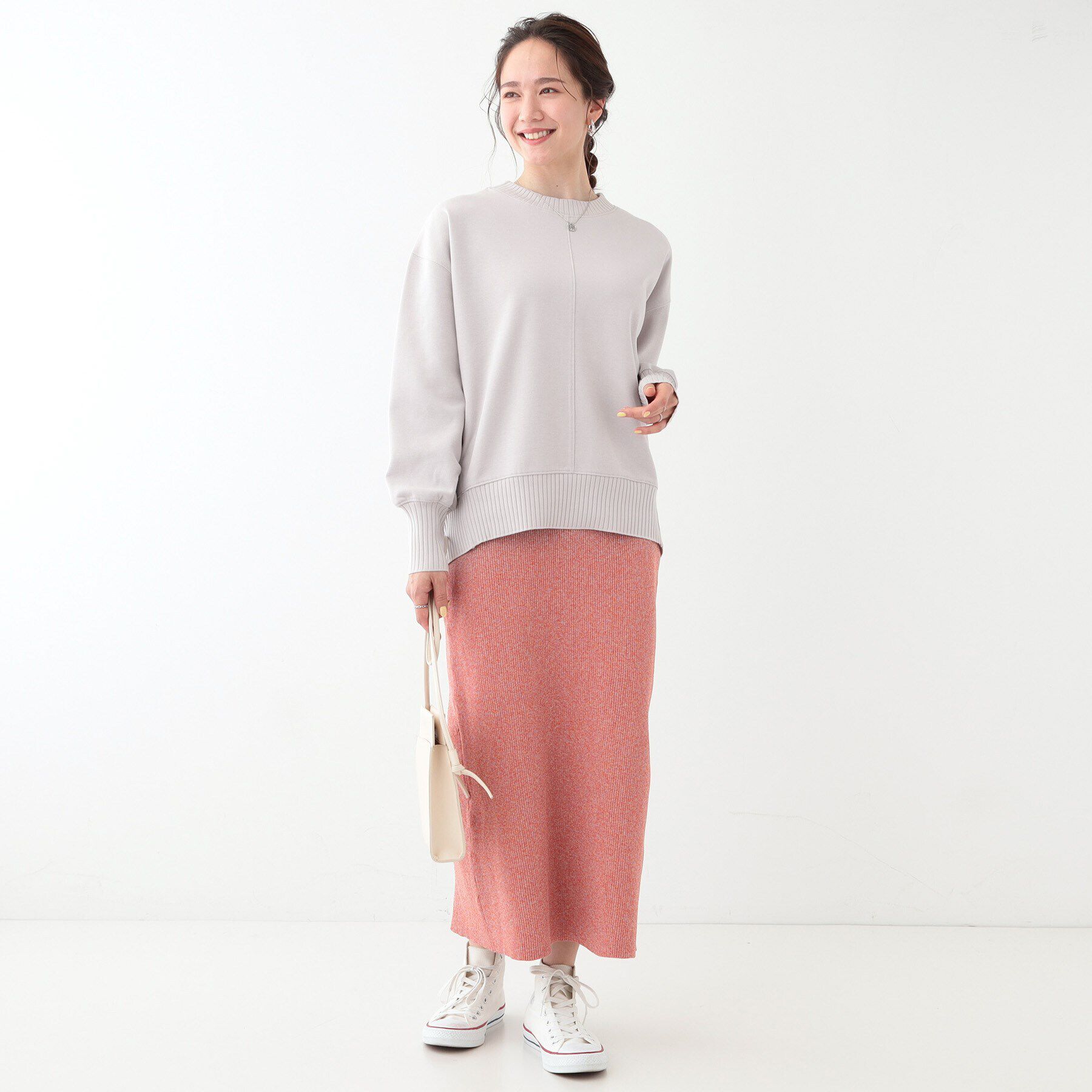 SHOO･LA･RUE「【洗える/S-LL】長めのリブでお袖すっきり 異素材トップス」|Tシャツ・カットソー|