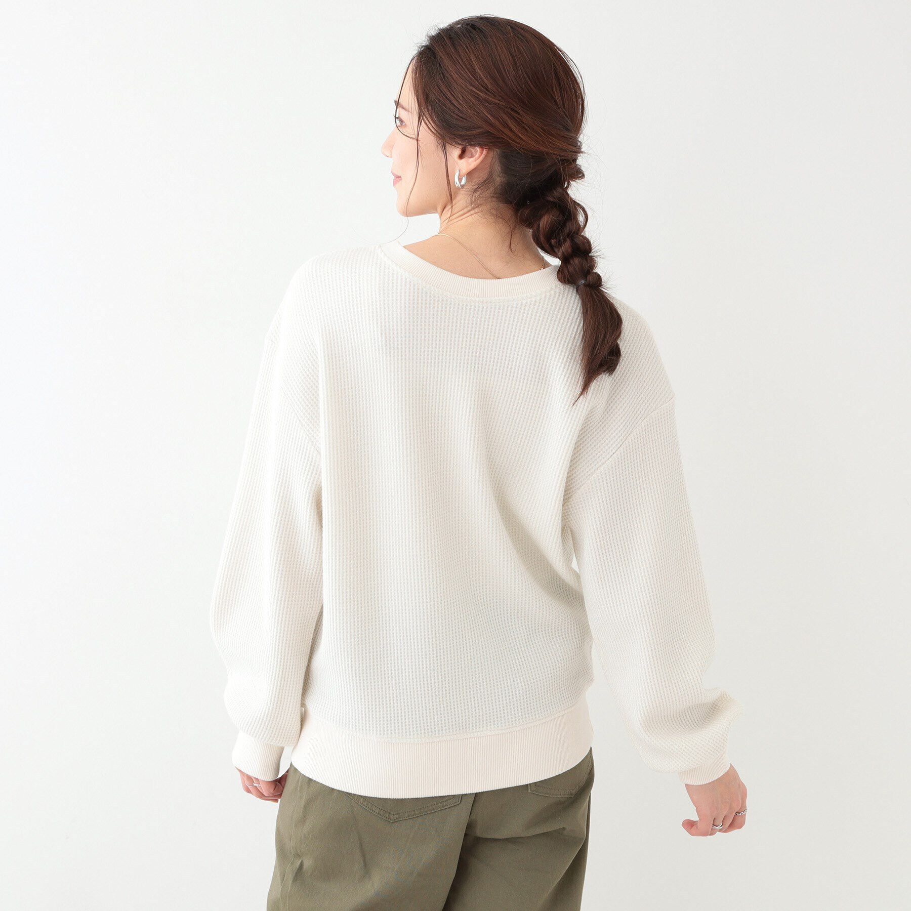 SHOO･LA･RUE「【洗える/S-LL/前後2WAY】きらっと光るラメが目を惹く ワッフルトップス」|Tシャツ・カットソー|