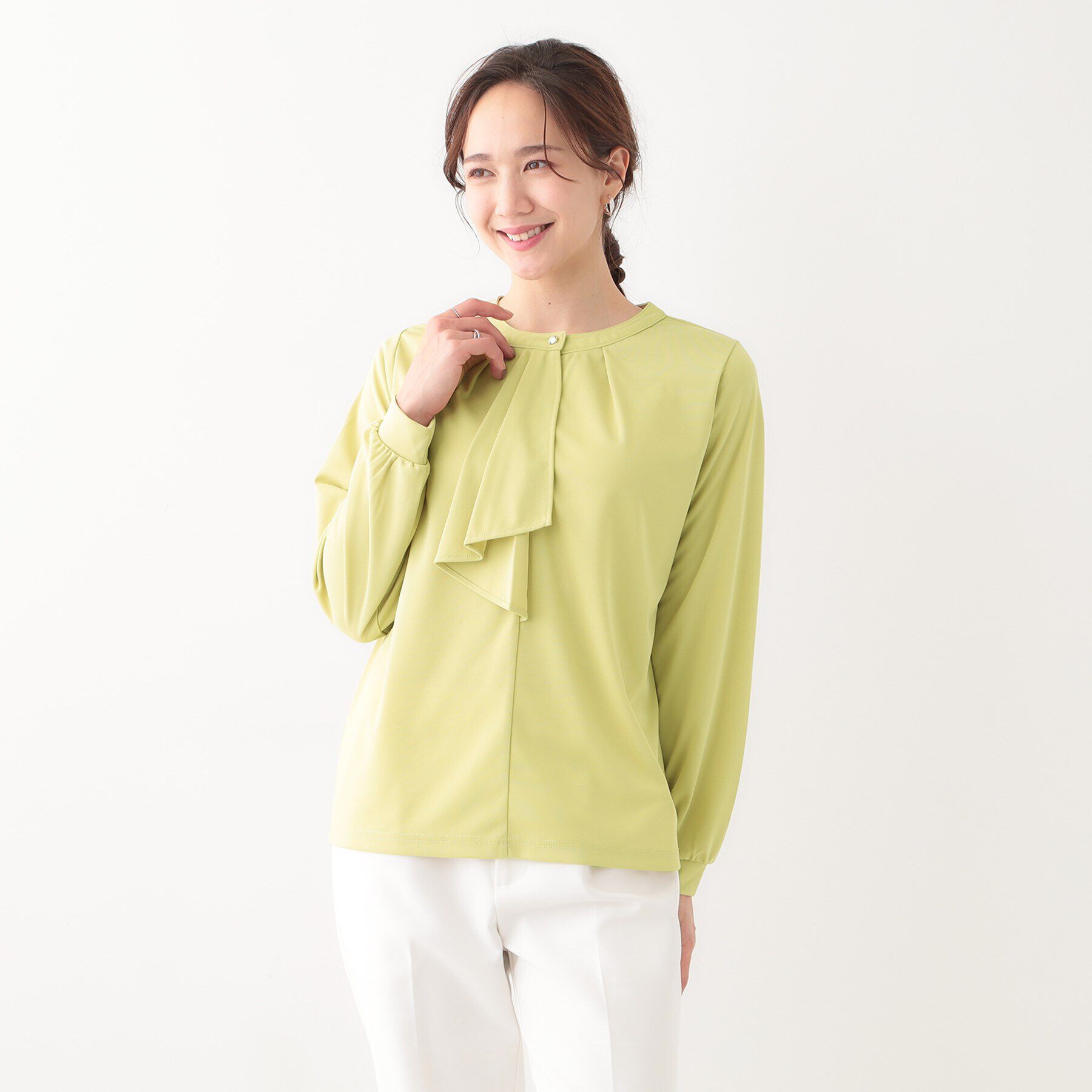 SHOO･LA･RUE「【洗える/S-LL/洗濯後しわになりにくい】ブラウス見えボウタイ風トップス」|Tシャツ・カットソー|