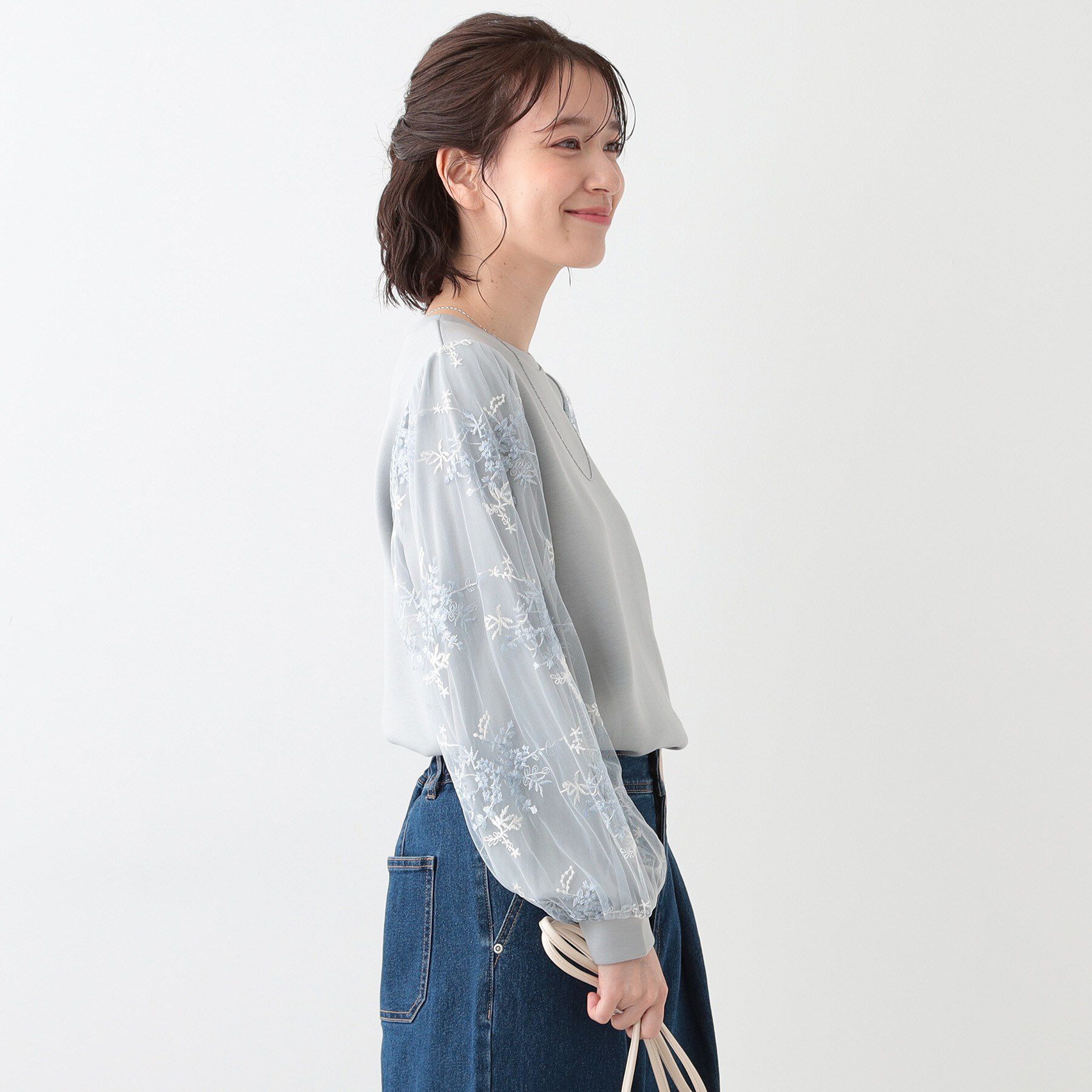 SHOO･LA･RUE「大人上品 お袖チュール刺繍 切替トップス」|Tシャツ・カットソー|