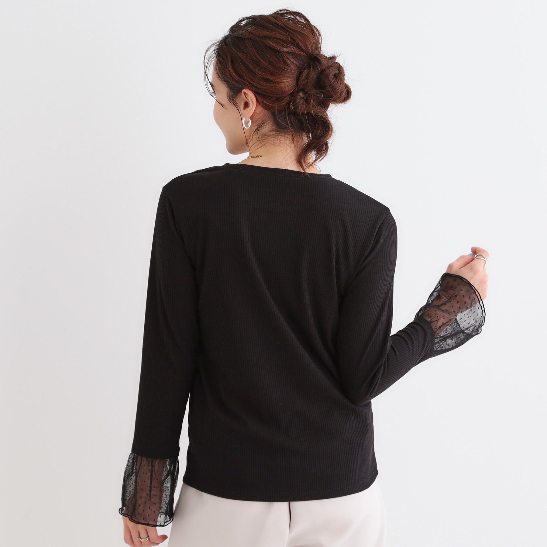 SHOO･LA･RUE「【S-LL】重ね着コーデで差をつける お袖チュールリブトップス」|Tシャツ・カットソー|