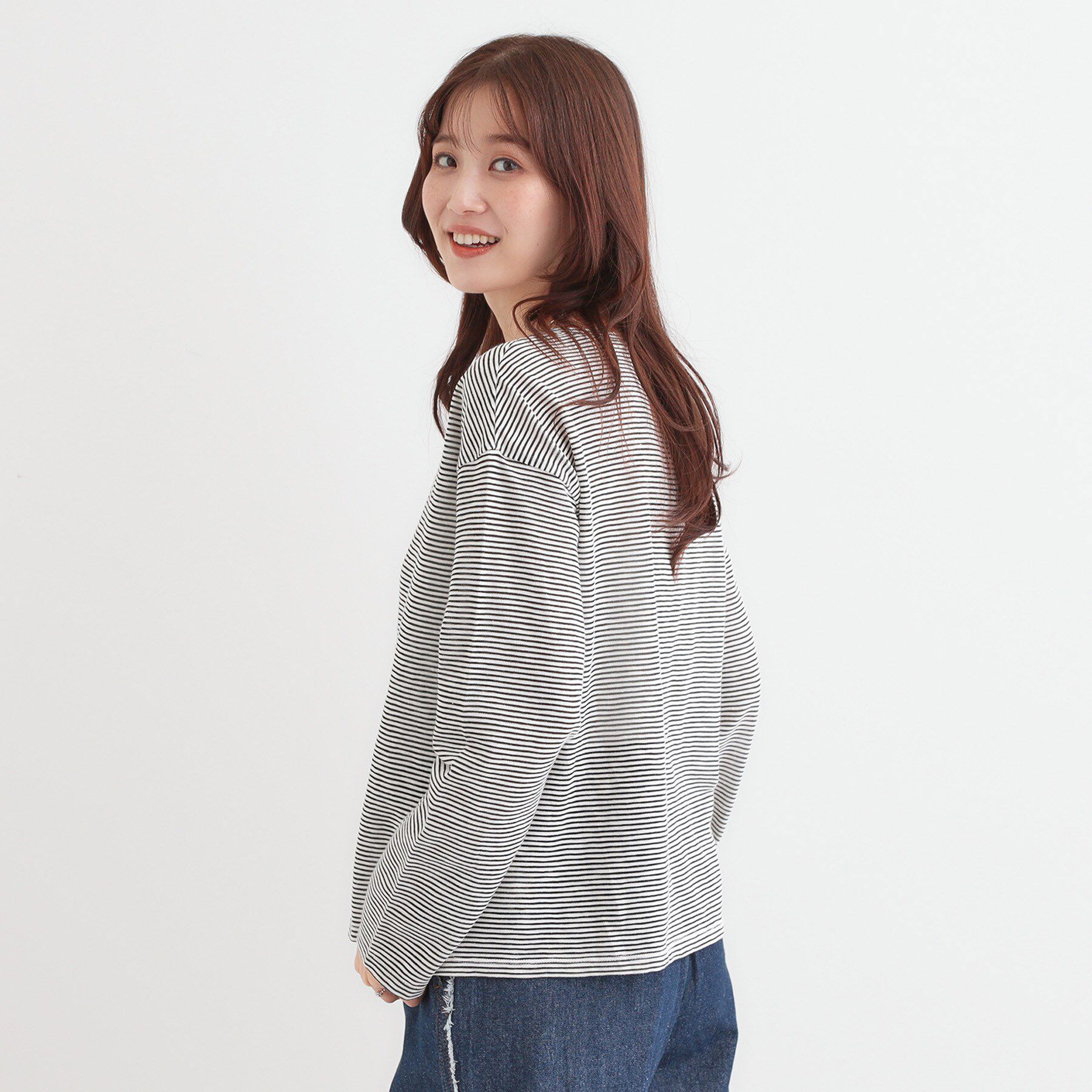 SHOO･LA･RUE「【洗える/S-LL】大人カジュアルに スラブボーダーロンT」|Tシャツ・カットソー|