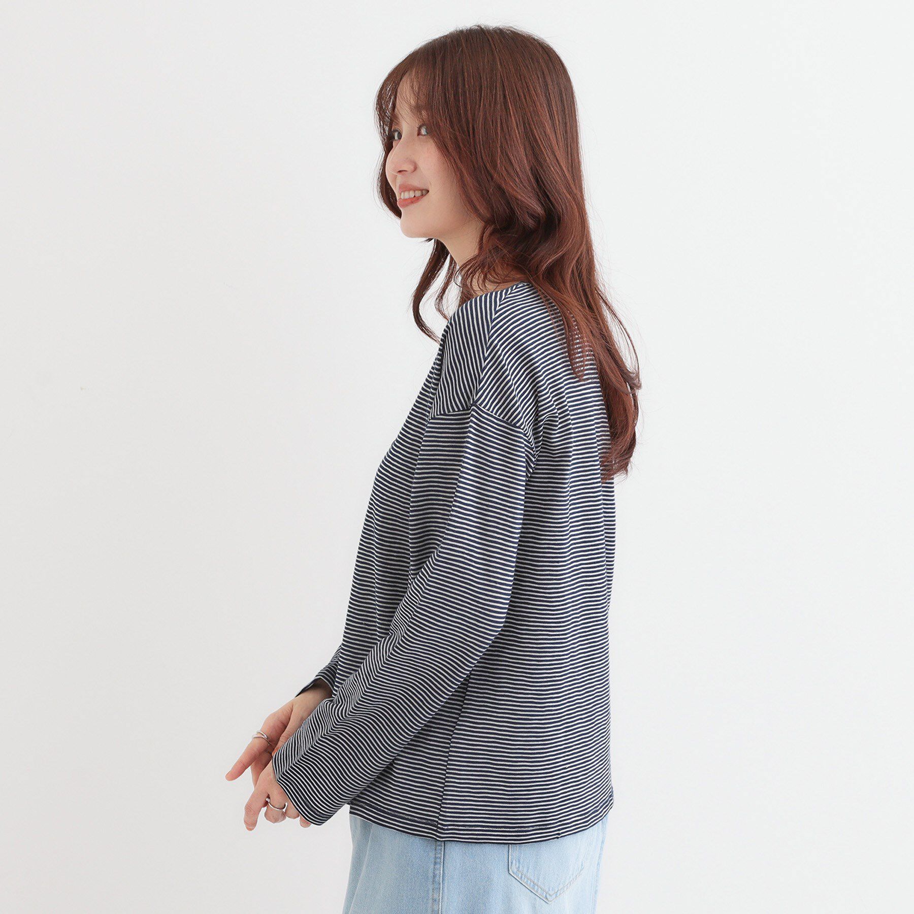 SHOO･LA･RUE「【洗える/S-LL】大人カジュアルに スラブボーダーロンT」|Tシャツ・カットソー|