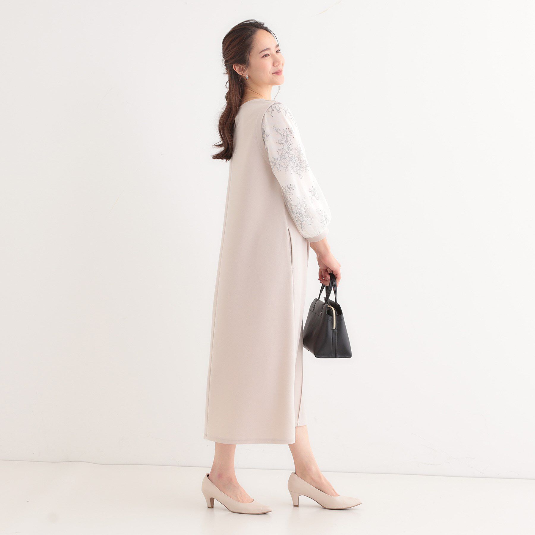SHOO･LA･RUE「1枚で上品に決まる お袖レース切り替え7分袖ワンピース」|ワンピース|