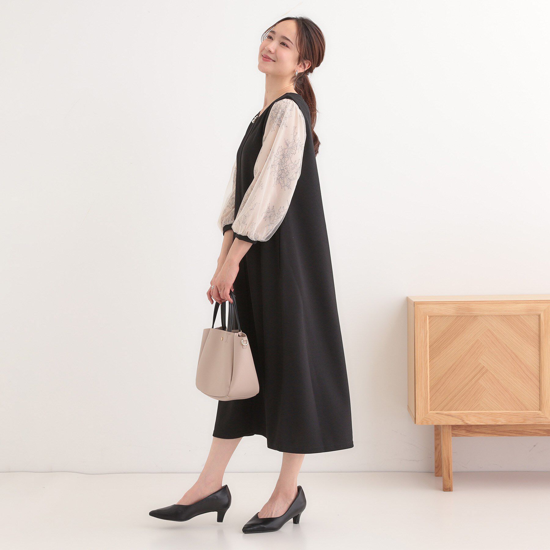SHOO･LA･RUE「1枚で上品に決まる お袖レース切り替え7分袖ワンピース」|ワンピース|