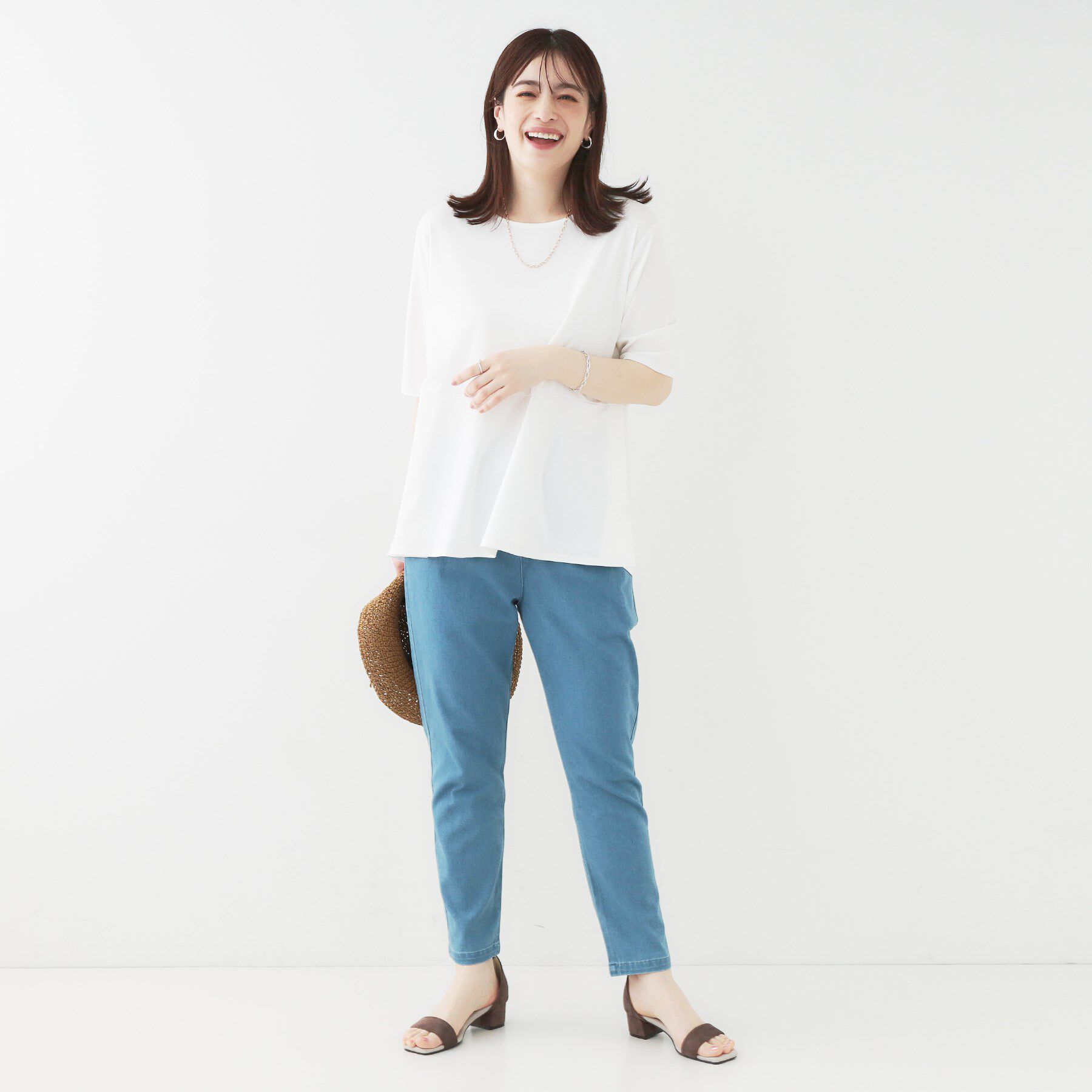 SHOO･LA･RUE「【ひんやり/UV】インせず着られる とろみペプラム5分袖トップス」|Tシャツ・カットソー|