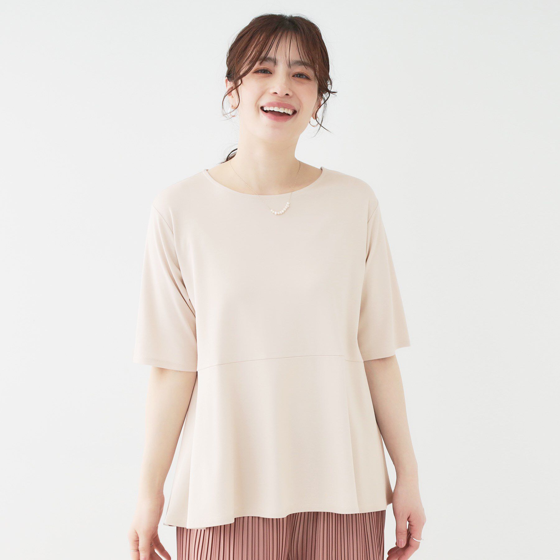 SHOO･LA･RUE「【ひんやり/UV】インせず着られる とろみペプラム5分袖トップス」|Tシャツ・カットソー|