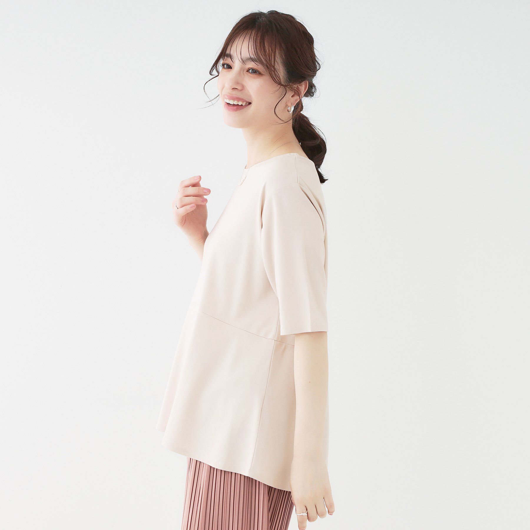 SHOO･LA･RUE「【ひんやり/UV】インせず着られる とろみペプラム5分袖トップス」|Tシャツ・カットソー|