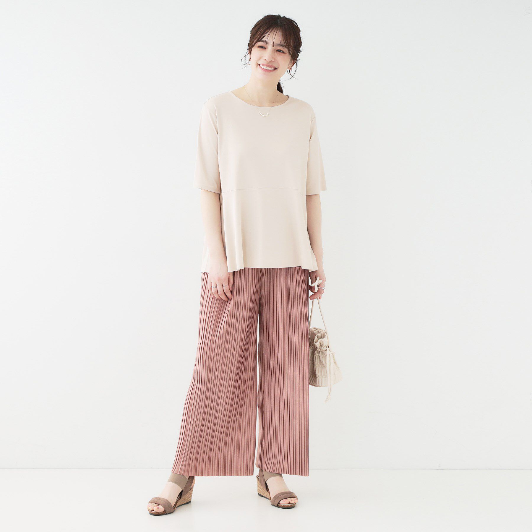 SHOO･LA･RUE「【ひんやり/UV】インせず着られる とろみペプラム5分袖トップス」|Tシャツ・カットソー|