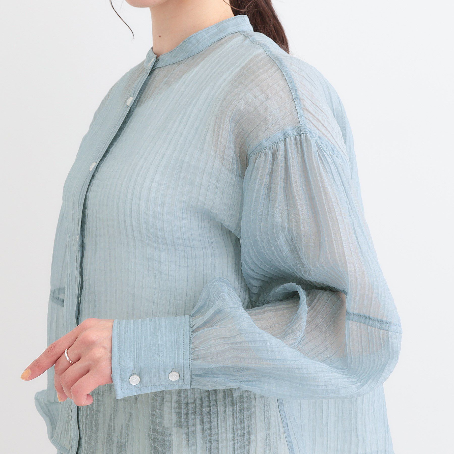 SHOO･LA･RUE「バンドカラーデザインシアーシャツ」|シャツ・ブラウス|