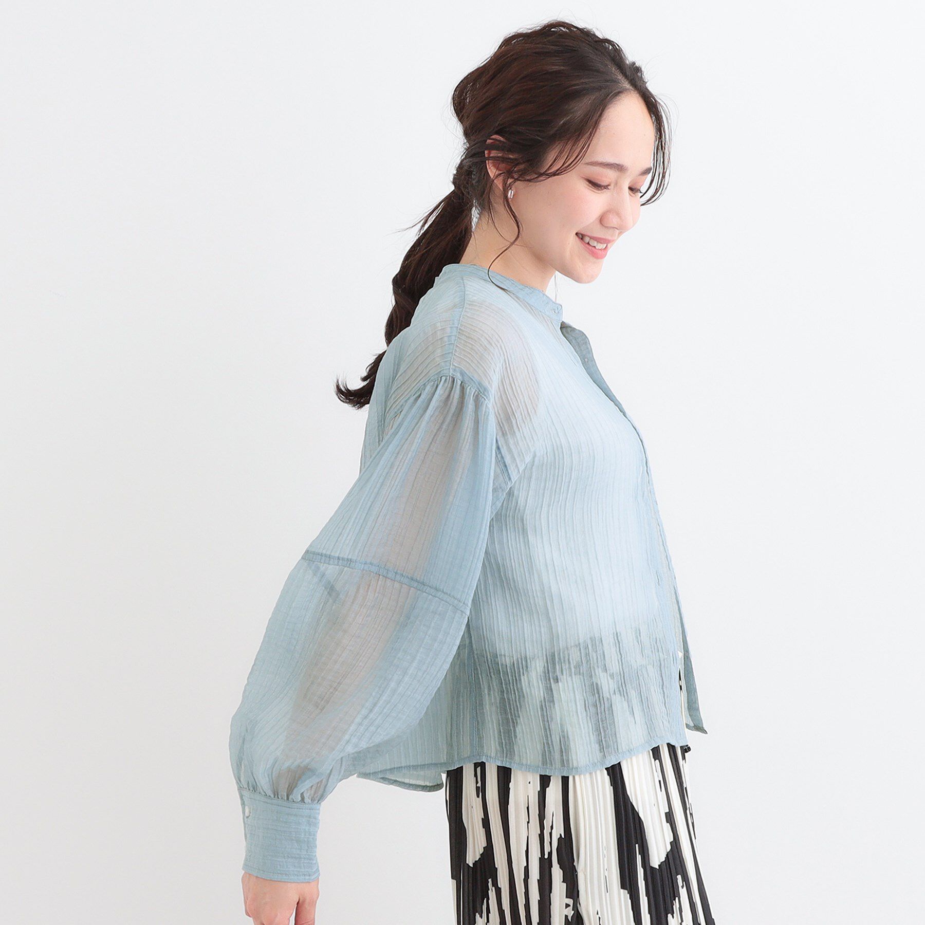 SHOO･LA･RUE「バンドカラーデザインシアーシャツ」|シャツ・ブラウス|