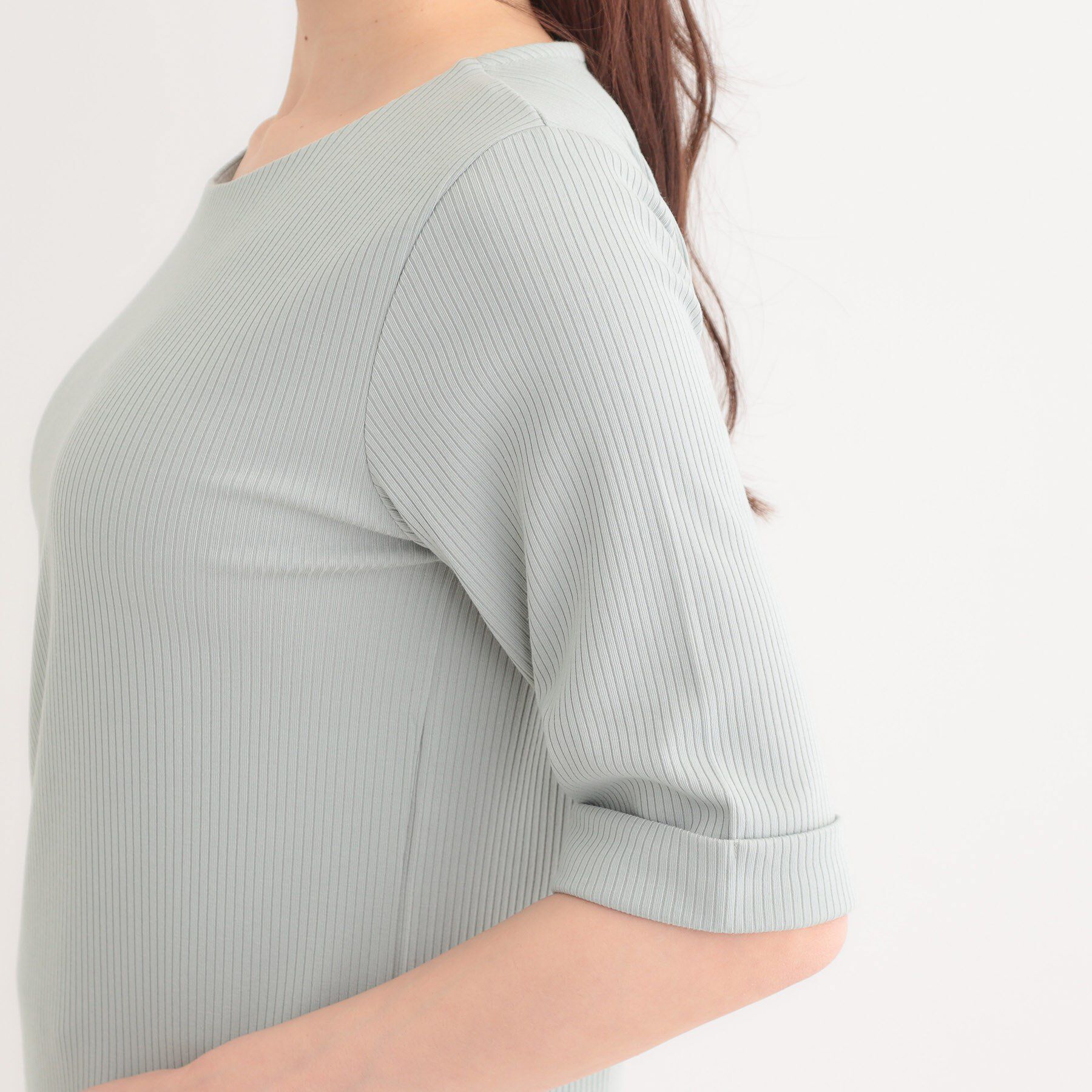 SHOO･LA･RUE「【S-LL】1枚でもインナーでも テレコ5分袖トップス」|Tシャツ・カットソー|