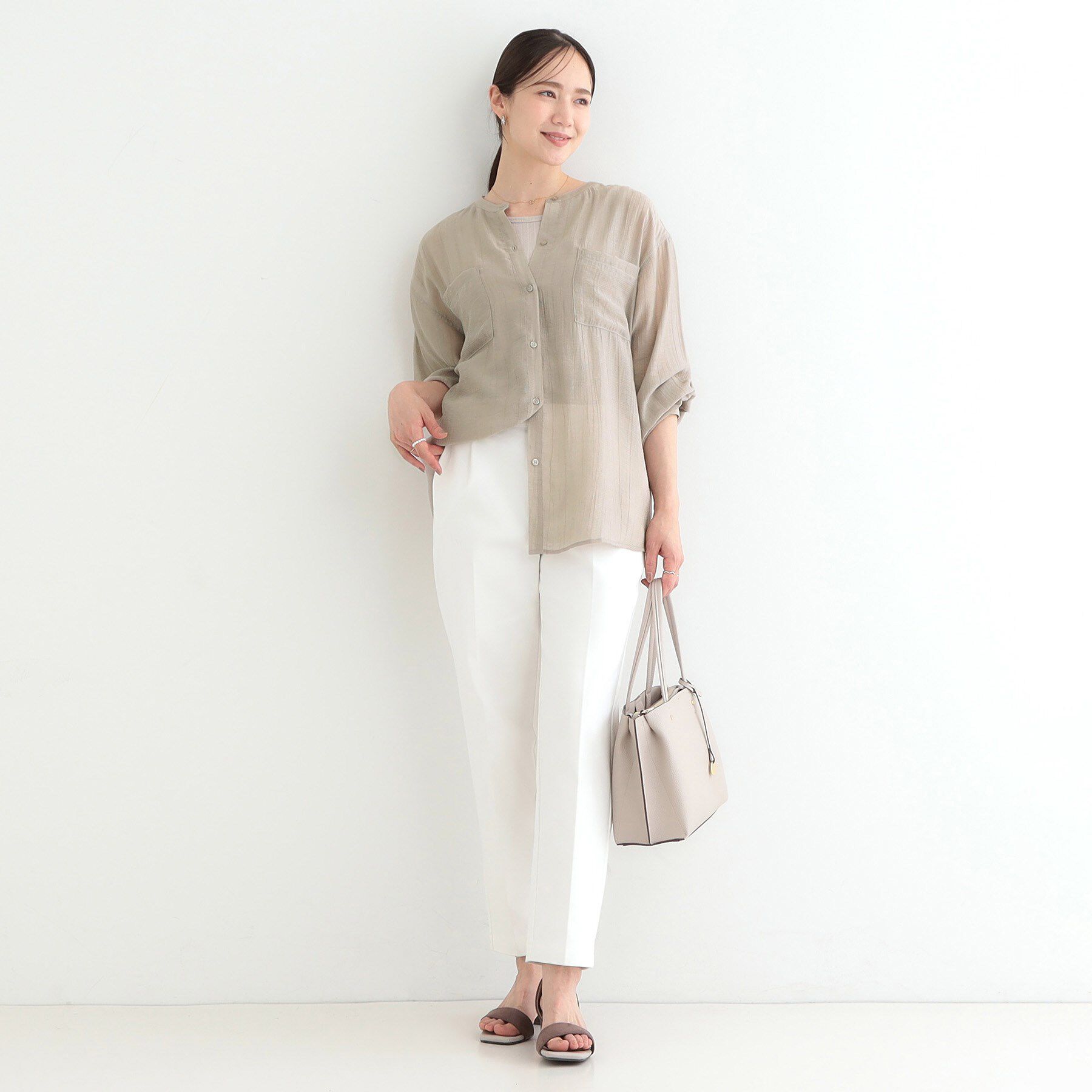 SHOO･LA･RUE「【高レビュー】大人のシアー感 バンドカラーシャツ」|シャツ・ブラウス|