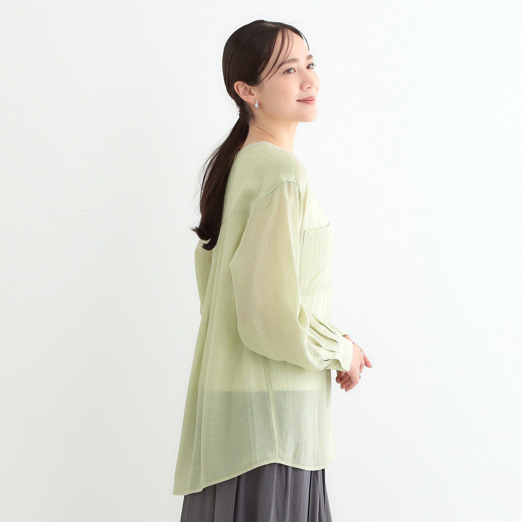 SHOO･LA･RUE「【高レビュー】大人のシアー感 バンドカラーシャツ」|シャツ・ブラウス|