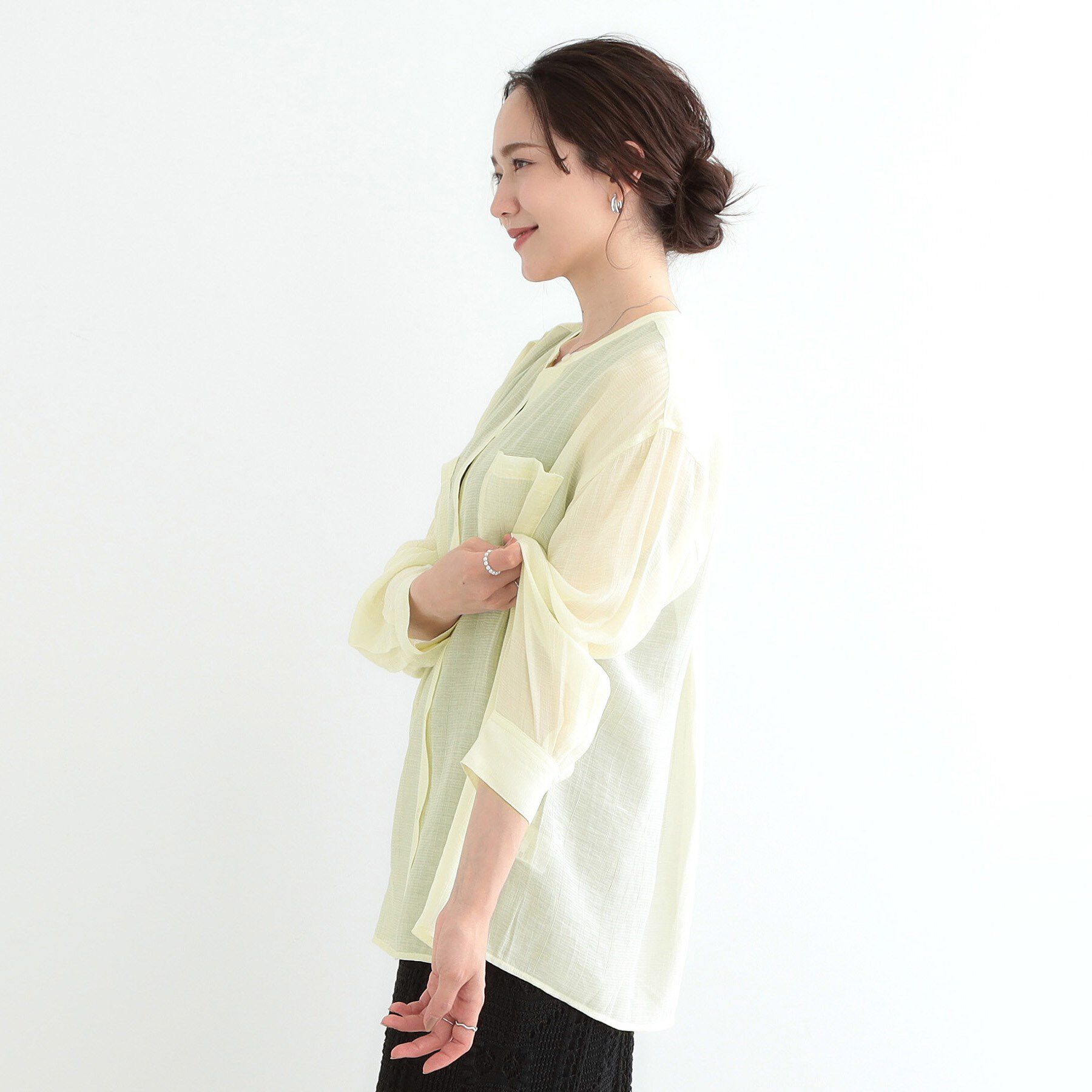 SHOO･LA･RUE「【高レビュー】大人のシアー感 バンドカラーシャツ」|シャツ・ブラウス|