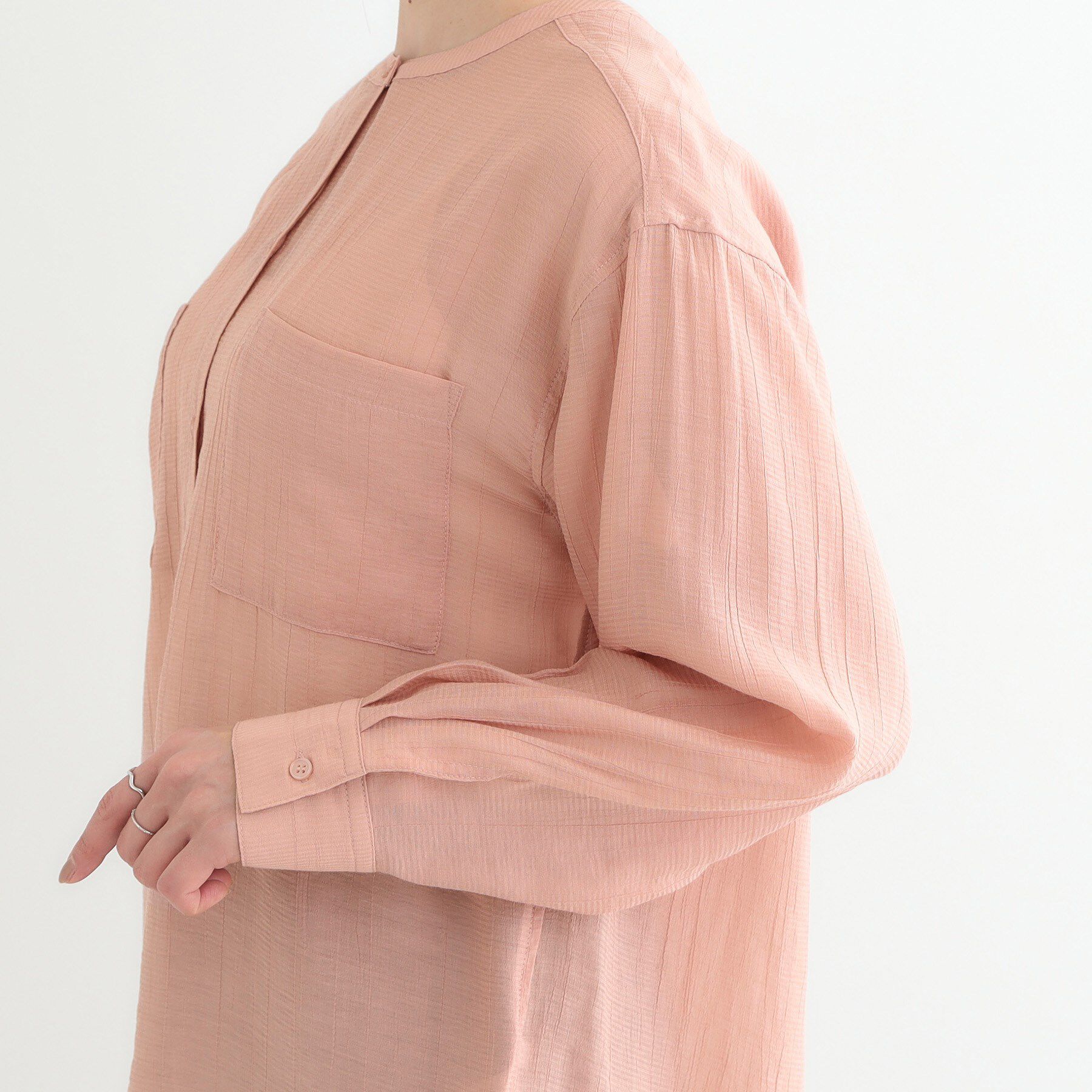 SHOO･LA･RUE「【高レビュー】大人のシアー感 バンドカラーシャツ」|シャツ・ブラウス|