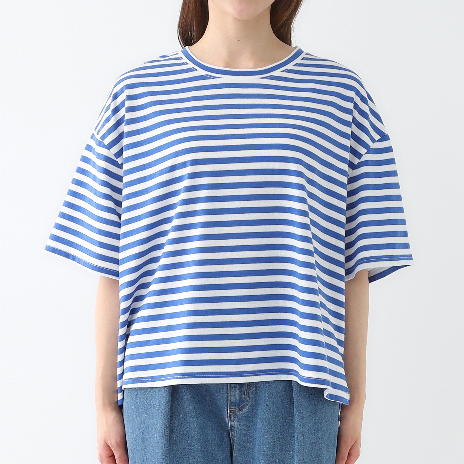 SHOO･LA･RUE「【洗える/S-LL】ハーフスリーブボーダーカットソー」|Tシャツ・カットソー|