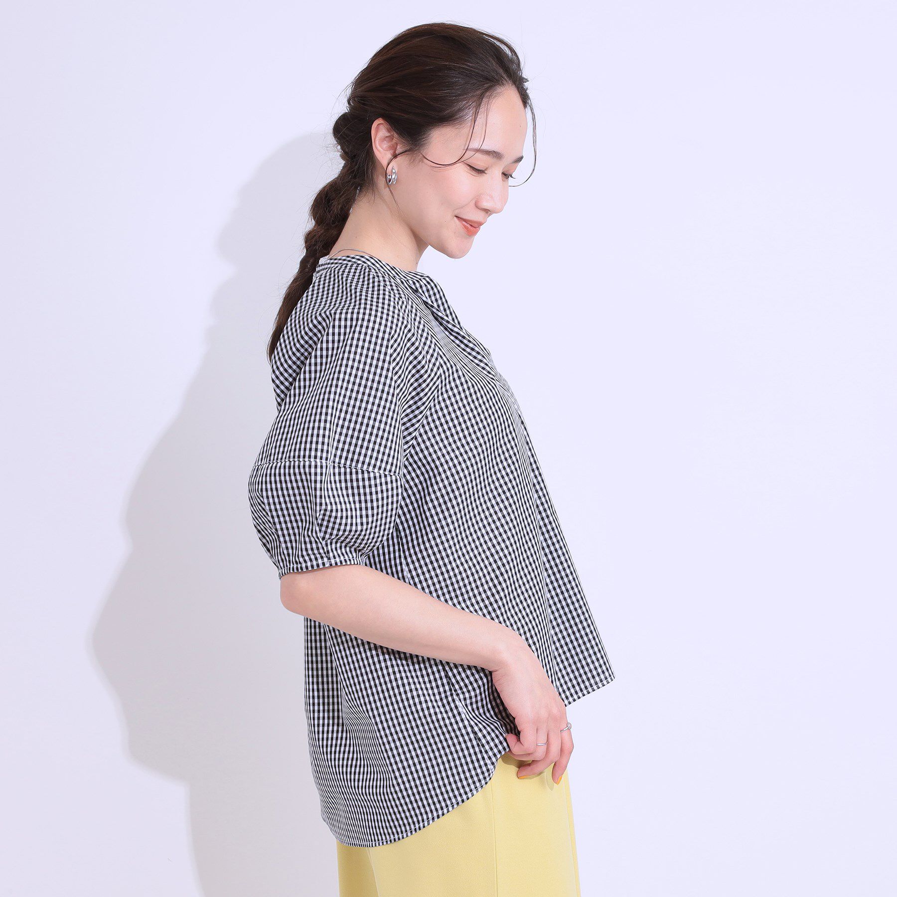 SHOO･LA･RUE「【洗える/S-LL】洗濯後しわになりにくい 5分袖スキッパーブラウス」|シャツ・ブラウス|