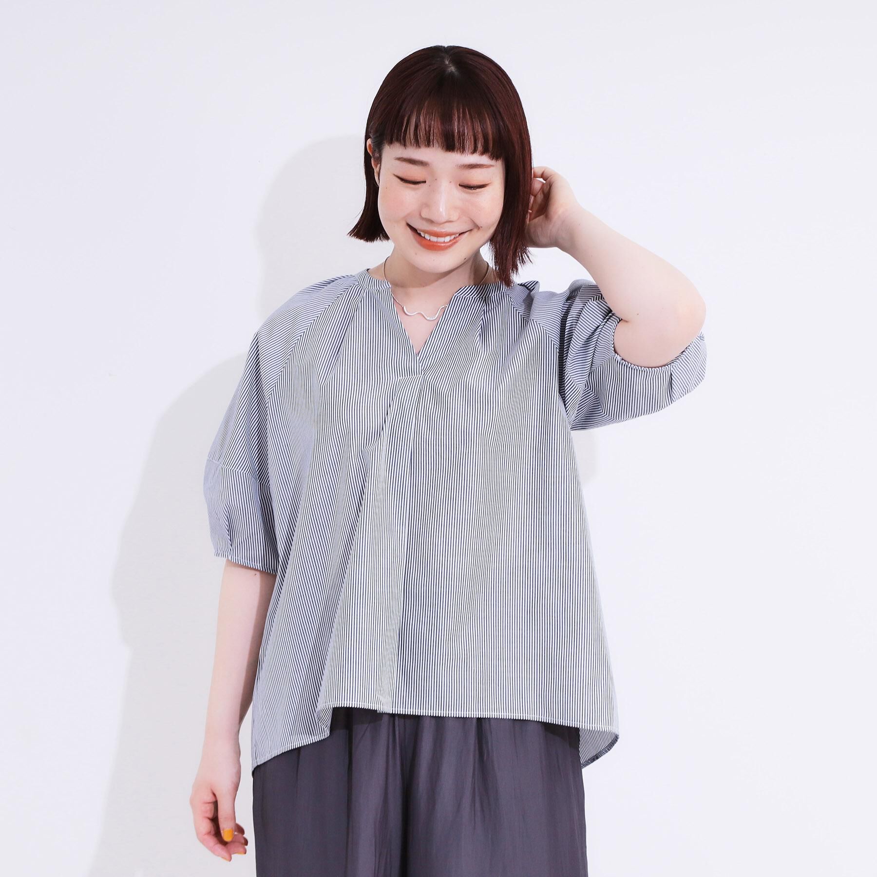 SHOO･LA･RUE「【洗える/S-LL】洗濯後しわになりにくい 5分袖スキッパーブラウス」|シャツ・ブラウス|
