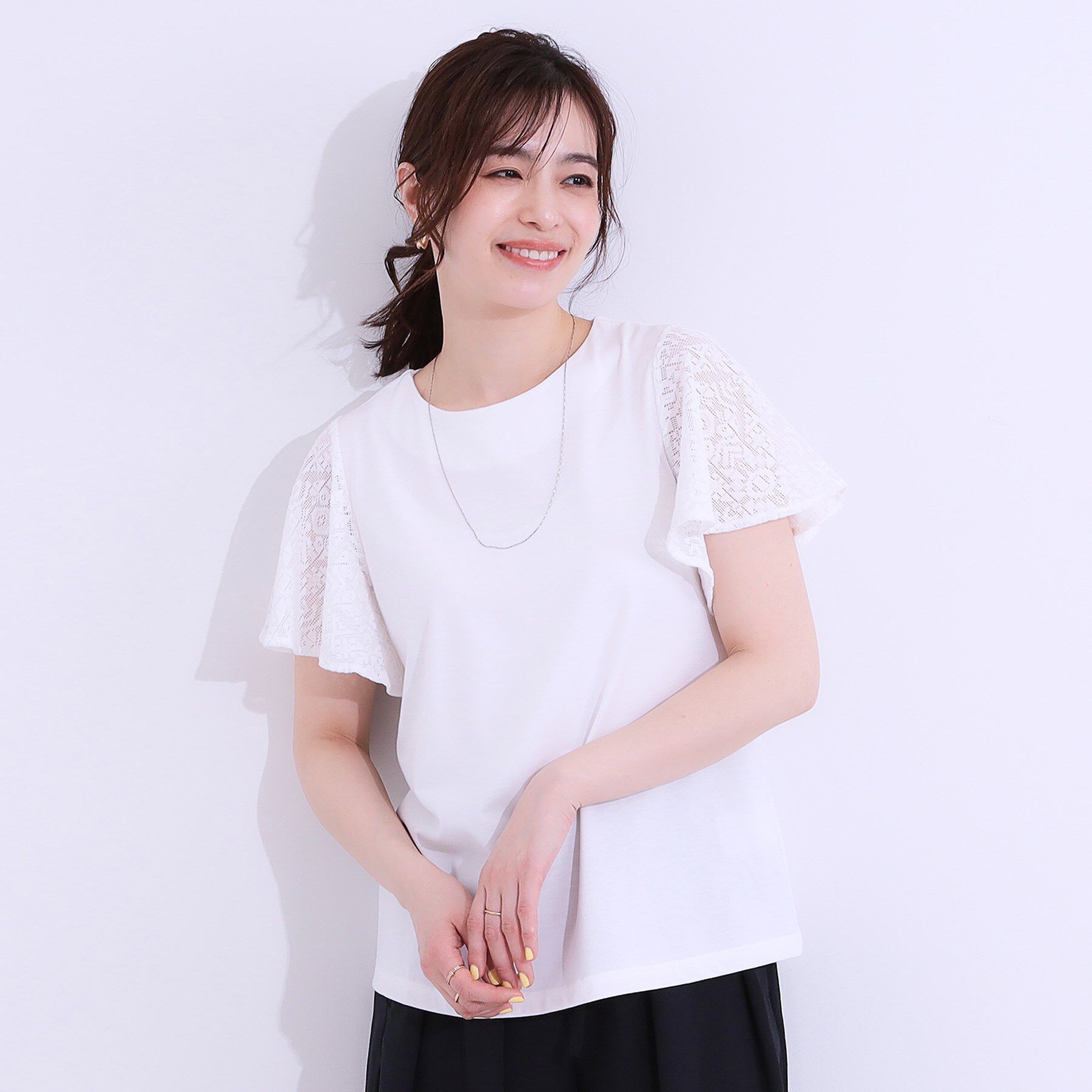 SHOO･LA･RUE「【S-LL】大人の上品コーデに お袖レース切り替えトップス」|Tシャツ・カットソー|