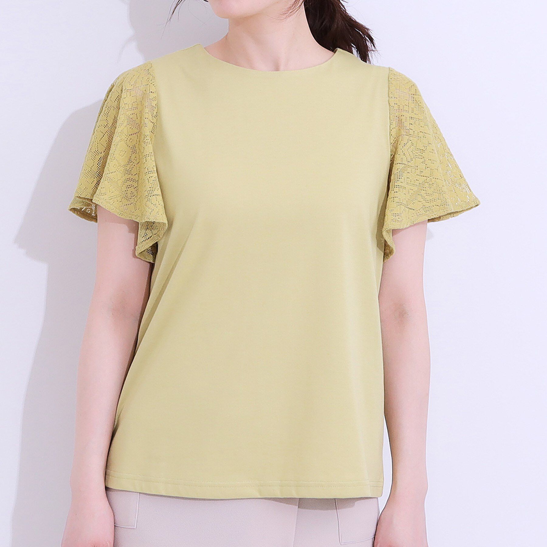 SHOO･LA･RUE「【S-LL】大人の上品コーデに お袖レース切り替えトップス」|Tシャツ・カットソー|