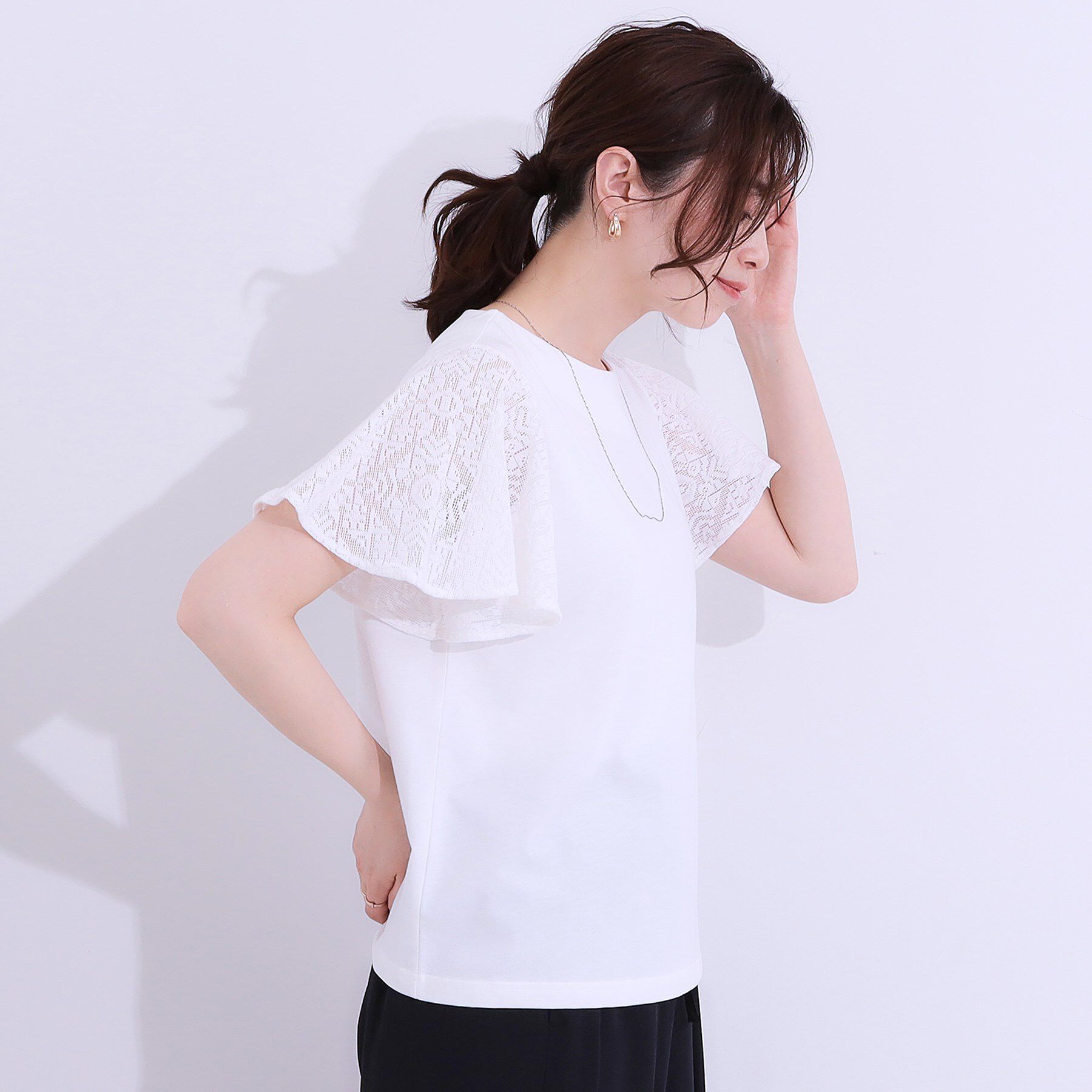 SHOO･LA･RUE「【S-LL】大人の上品コーデに お袖レース切り替えトップス」|Tシャツ・カットソー|