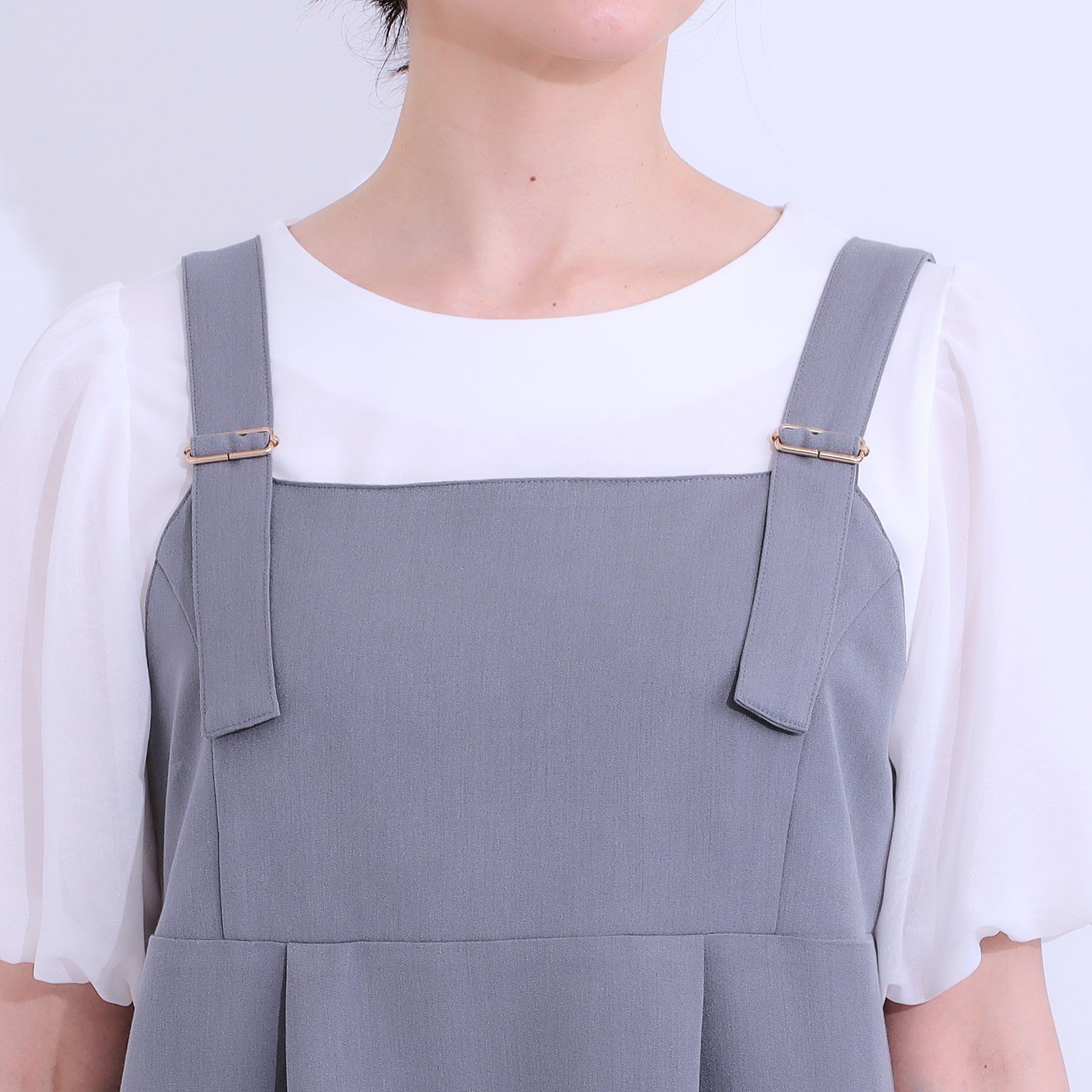 SHOO･LA･RUE「【S-LL/肩紐調整可能】Iラインシルエットですっきりと タック切替ジャンドレ」|ワンピース|