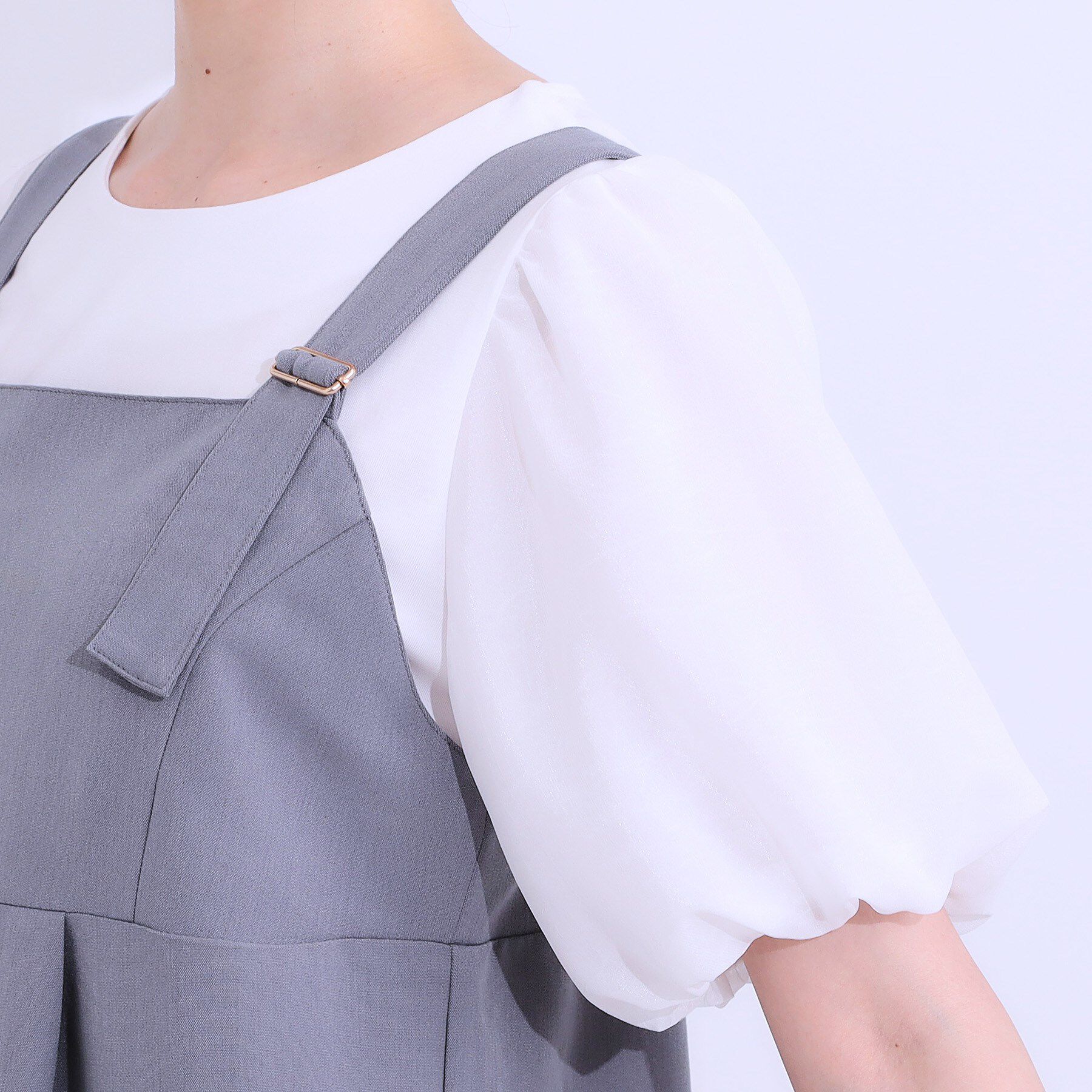 SHOO･LA･RUE「【S-LL/肩紐調整可能】Iラインシルエットですっきりと タック切替ジャンドレ」|ワンピース|