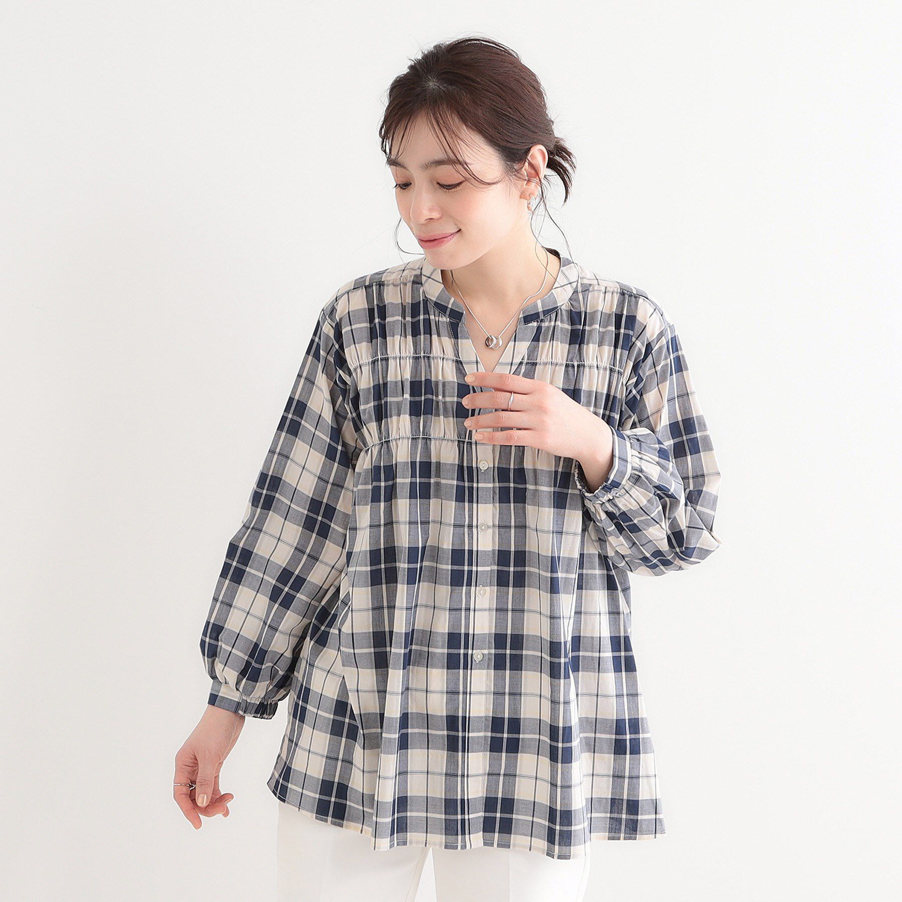 SHOO･LA･RUE「【S-LL】チェック柄シャーリングシャツ」|シャツ・ブラウス|