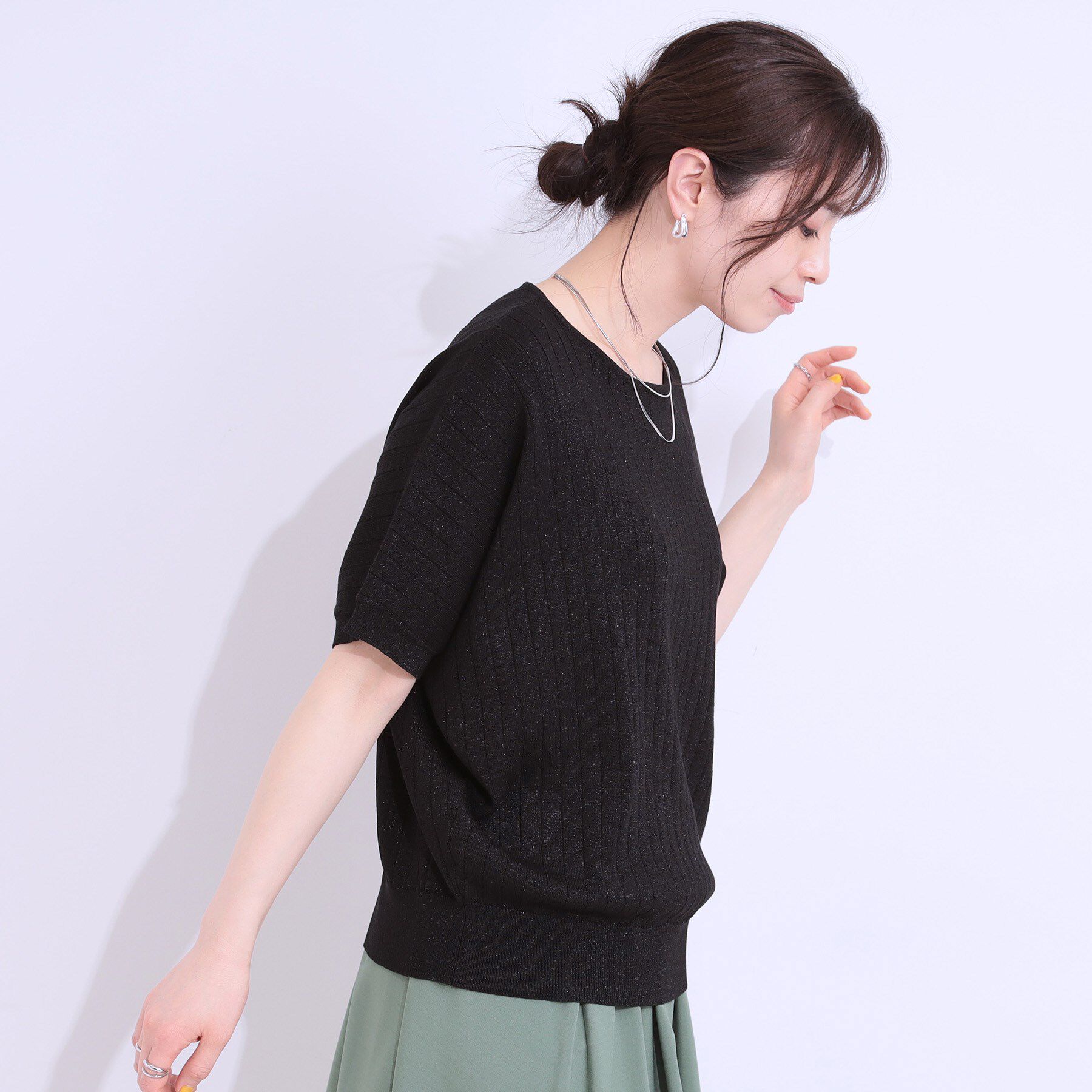 SHOO･LA･RUE「【二の腕カバー】さりげないラメが上品見え リブドルマンニット」|ニット・セーター|