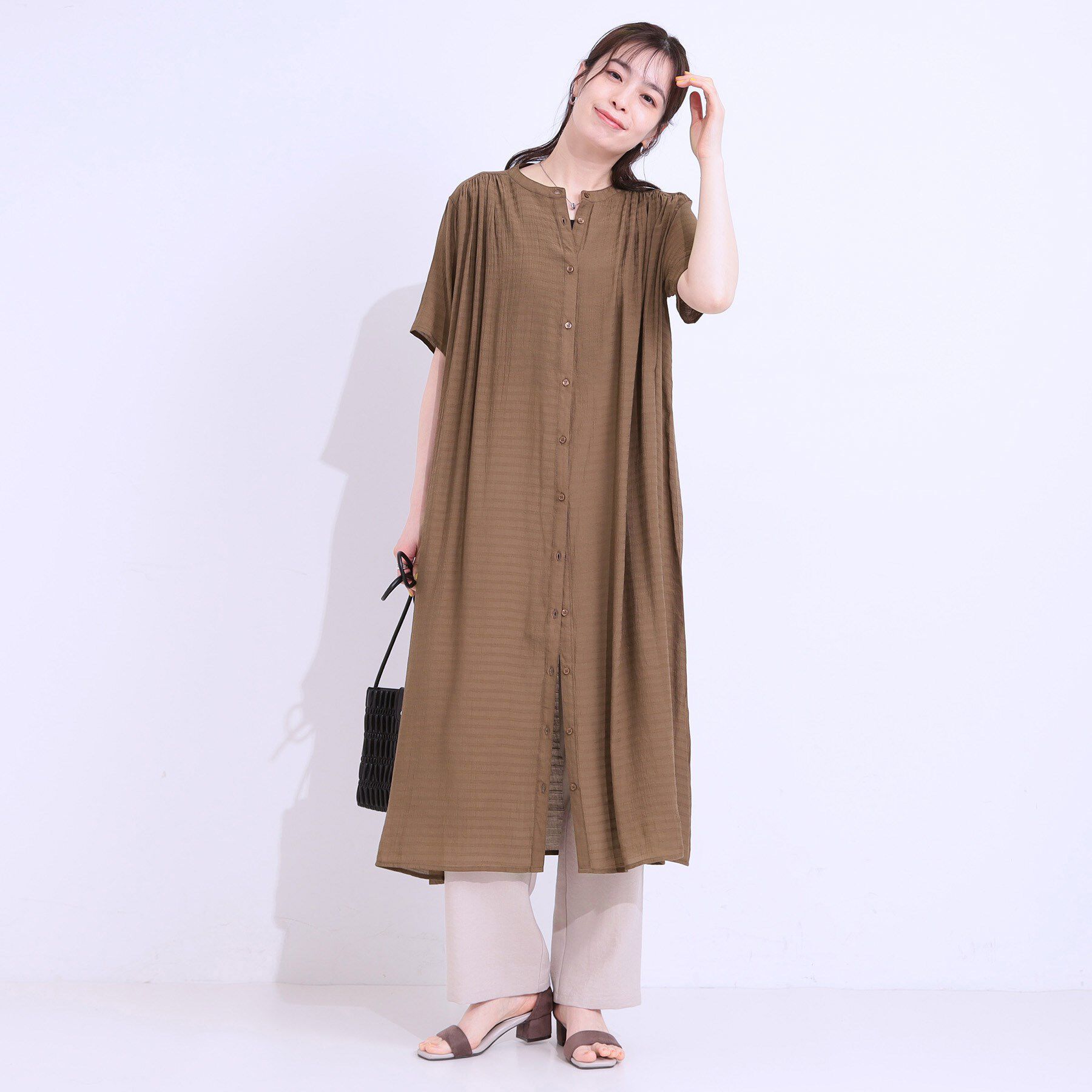 SHOO･LA･RUE「さらさら ドビーギャザー シャツワンピース」|ワンピース|