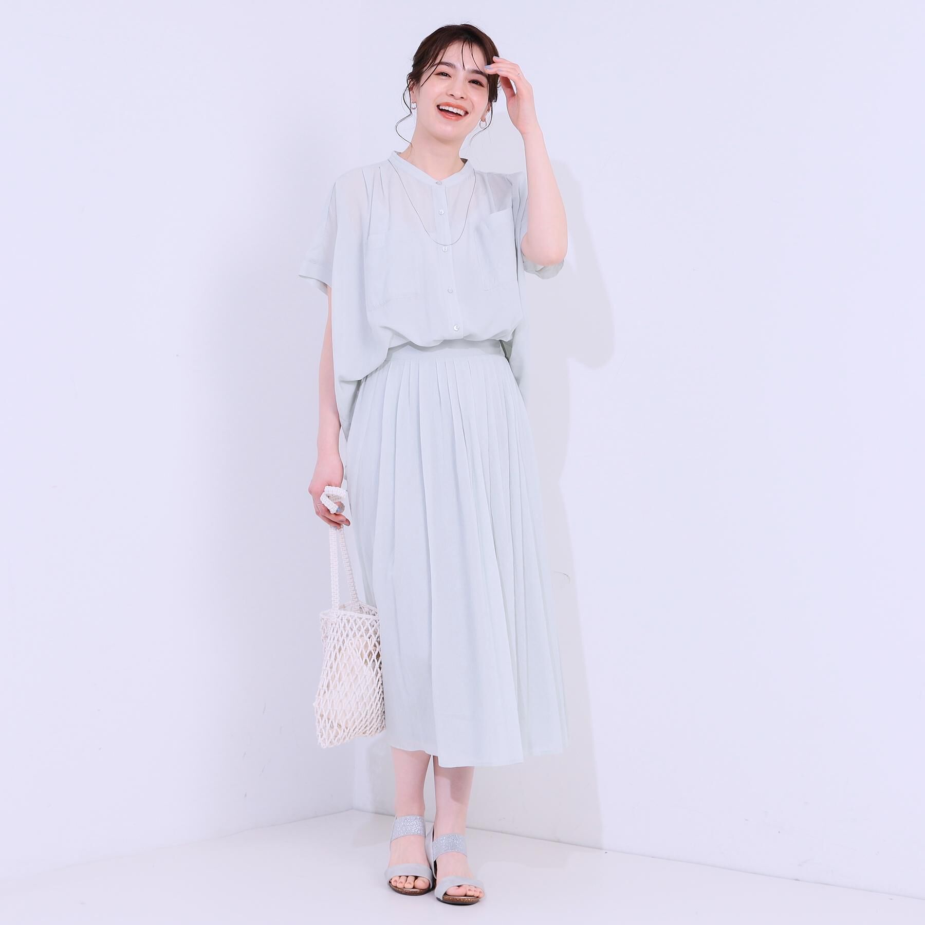 SHOO･LA･RUE「【S-LL/セットアップ可】大人のシアー感 バンドカラーブラウス」|シャツ・ブラウス|