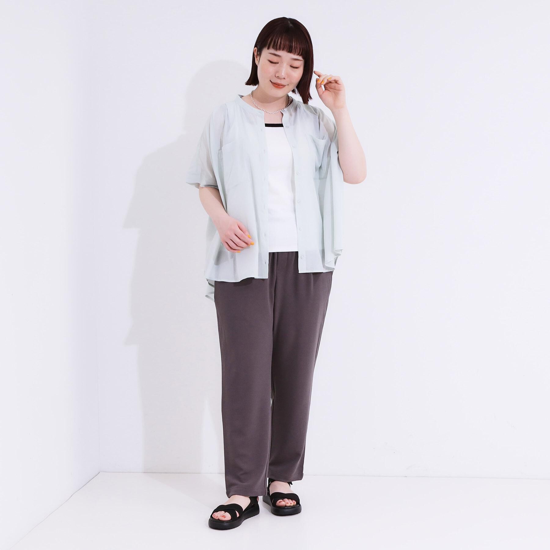SHOO･LA･RUE「【S-LL/セットアップ可】大人のシアー感 バンドカラーブラウス」|シャツ・ブラウス|